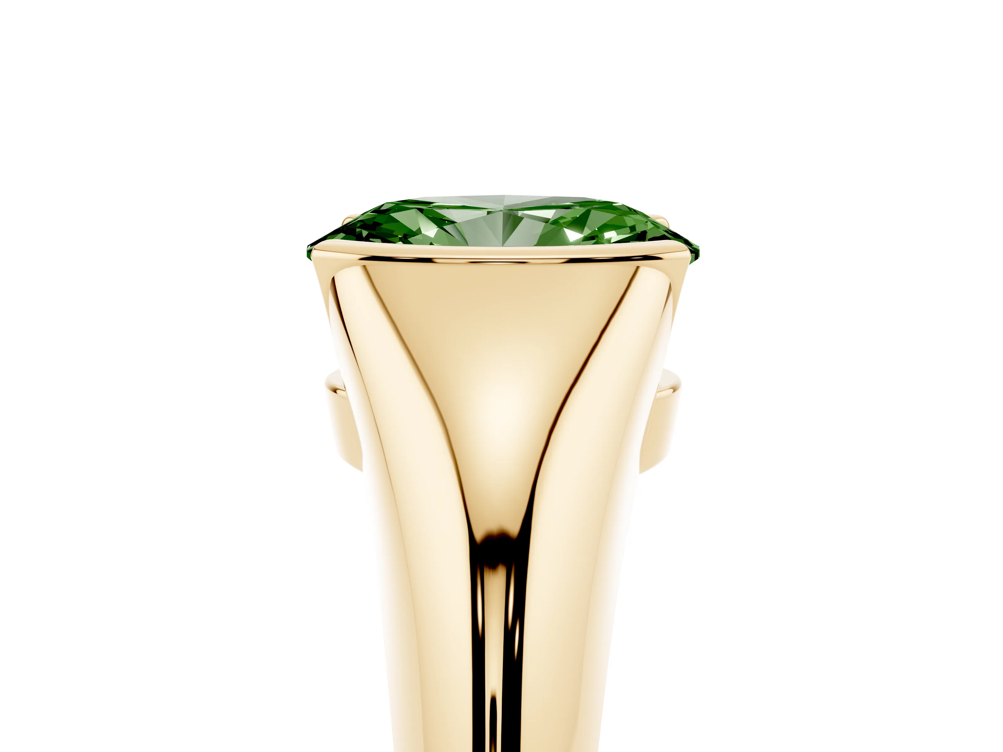 Fancy Green Oval Cut Diamond Solitaire Tension Set Ring Set in Yellow gold