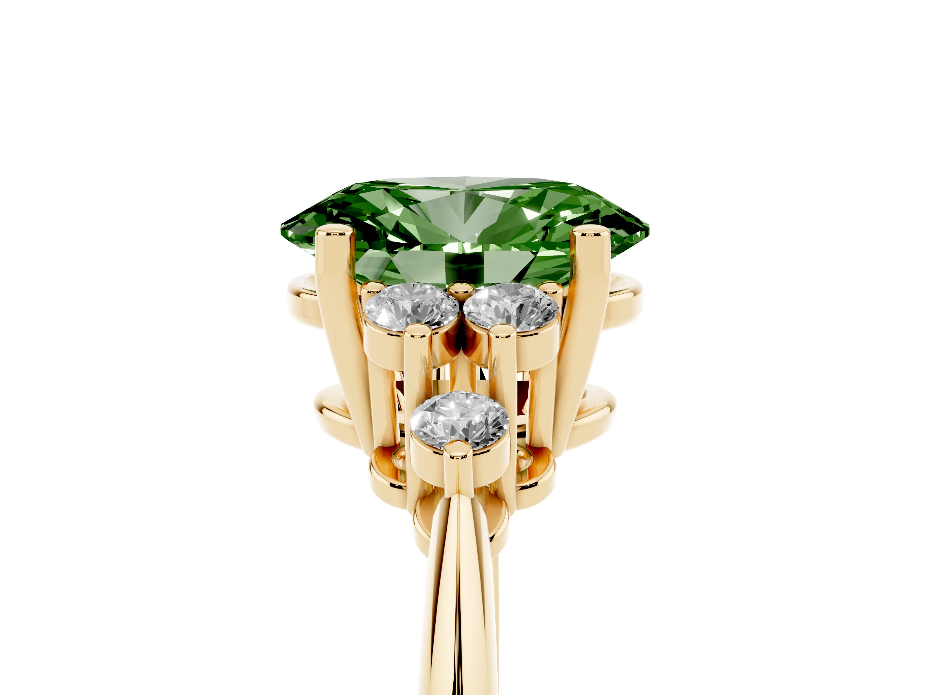 Fancy Green Oval Cut Diamond Cluster Ring Set in Yellow gold with Plain Band and Prong Setting