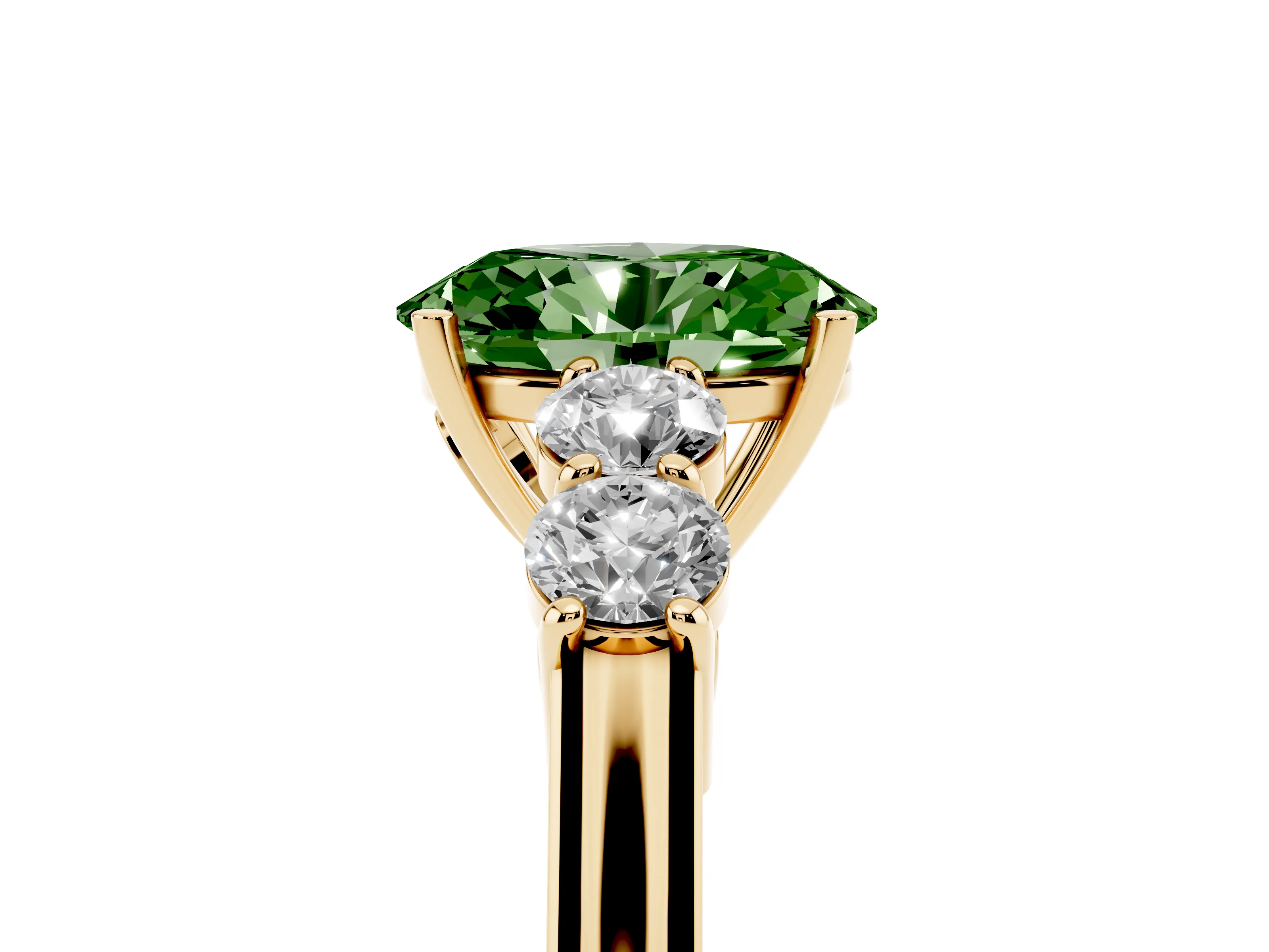 Fancy Green Oval Cut Diamond Five-Stone Prong Set Band Ring Set in Yellow gold with Polished Band