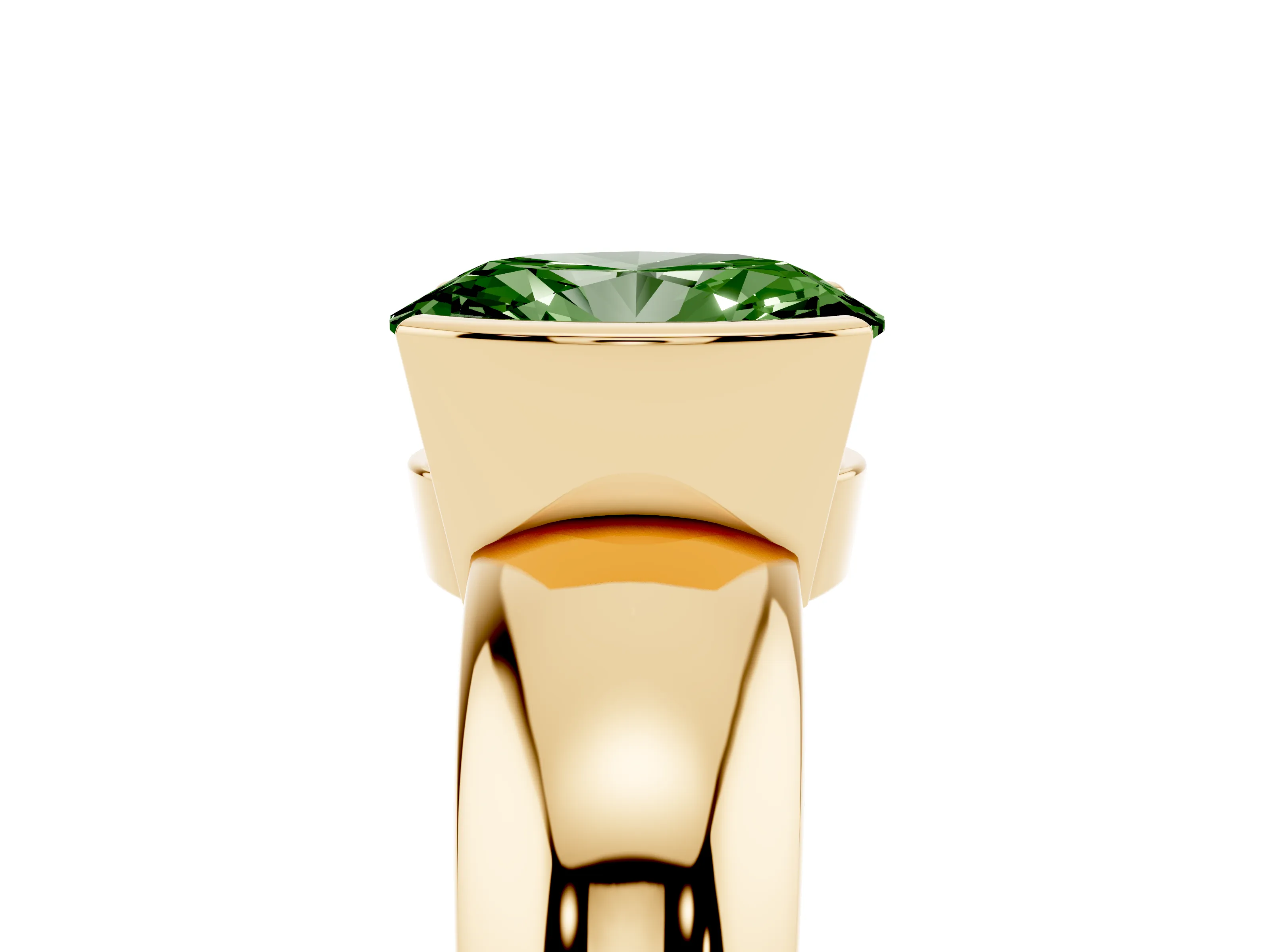 Fancy Green Oval Cut Diamond Solitaire Tension Set Ring Set in Yellow gold with Wide Band