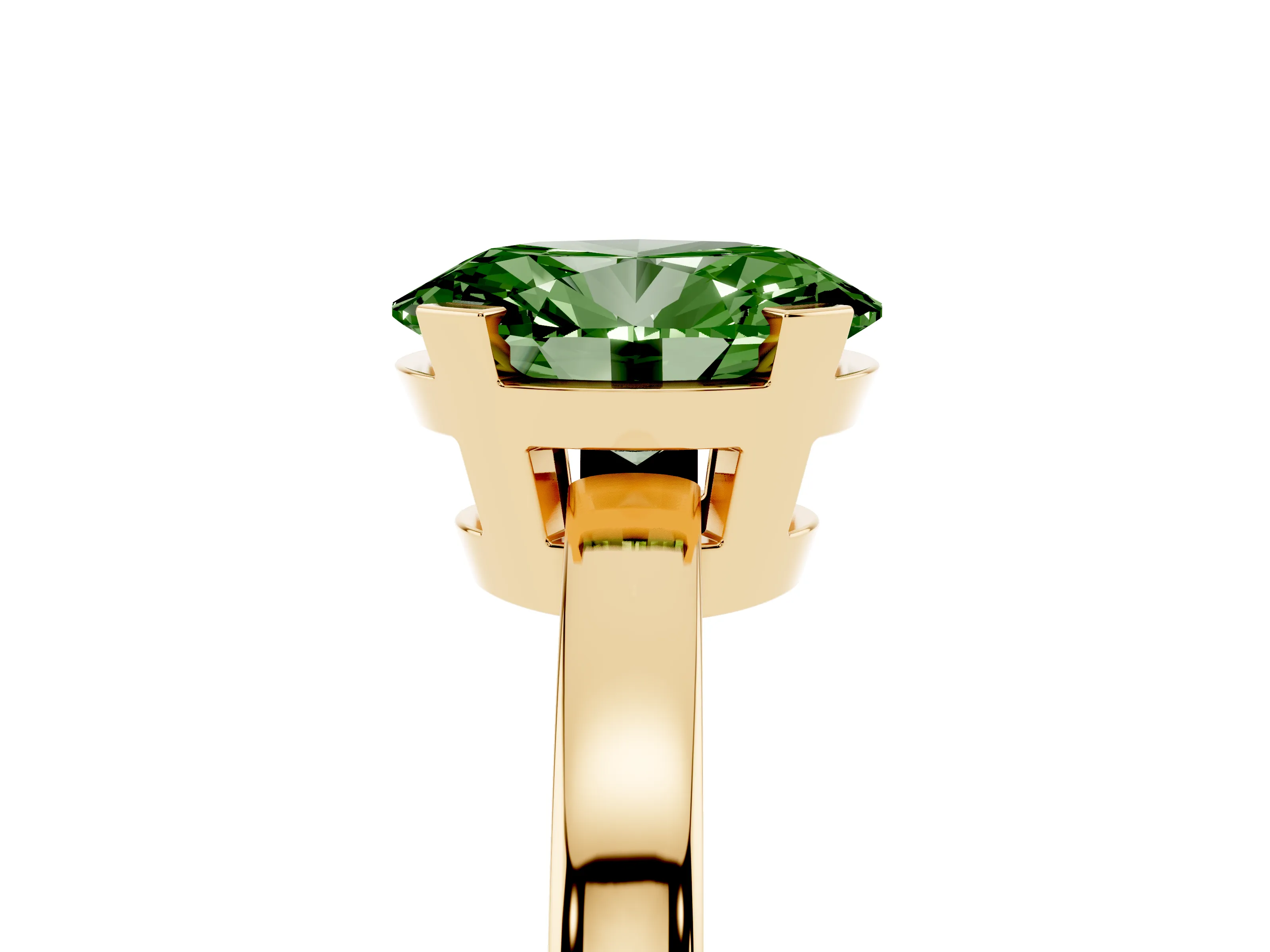 Fancy Green Oval Cut Diamond Solitaire Ring Set in Yellow gold with Prong Head and Smooth Polished Band