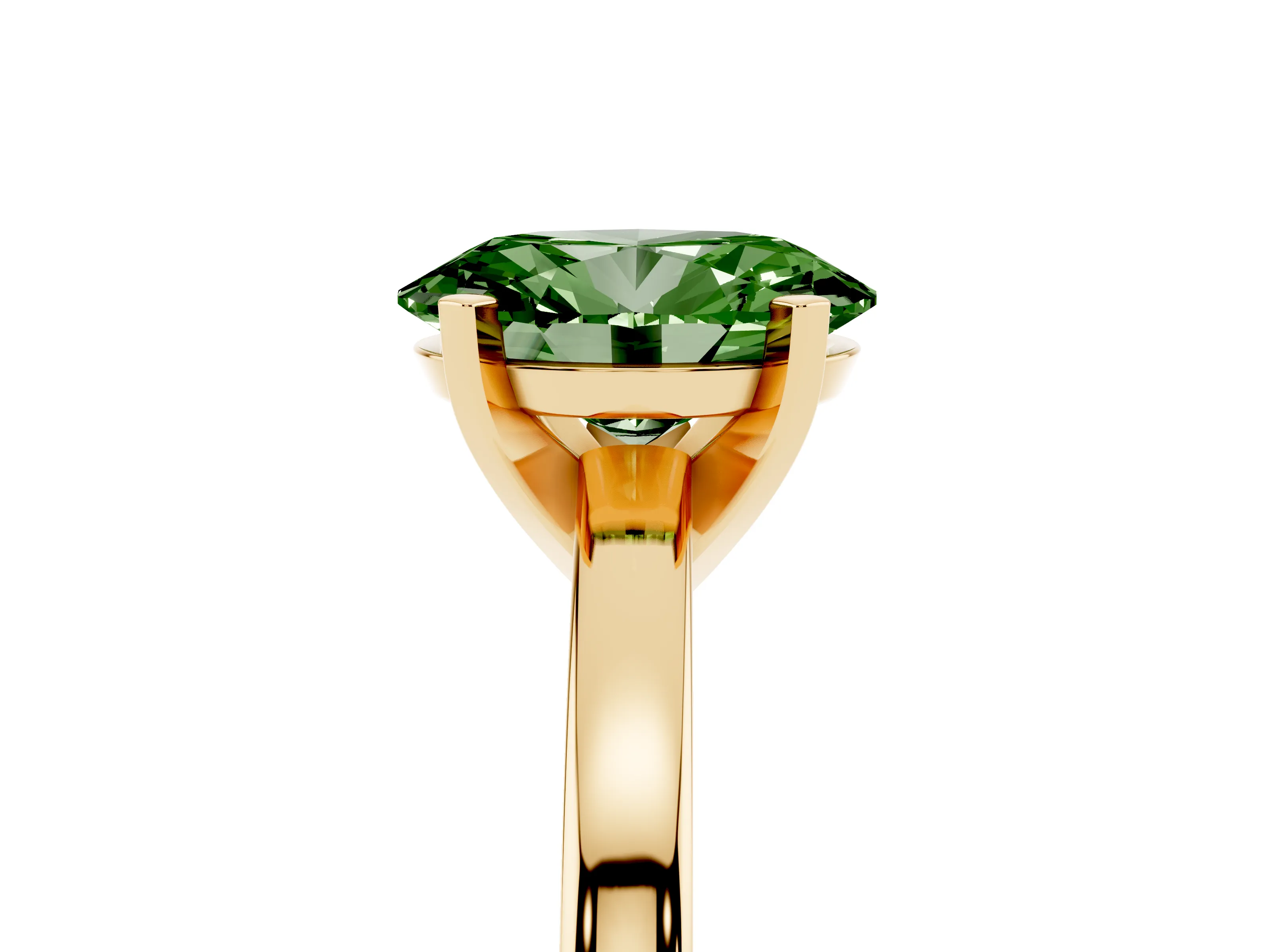 Fancy Green Oval Cut Diamond Solitaire Engagement Ring Set in Yellow gold with Prong Setting on a Classic Band