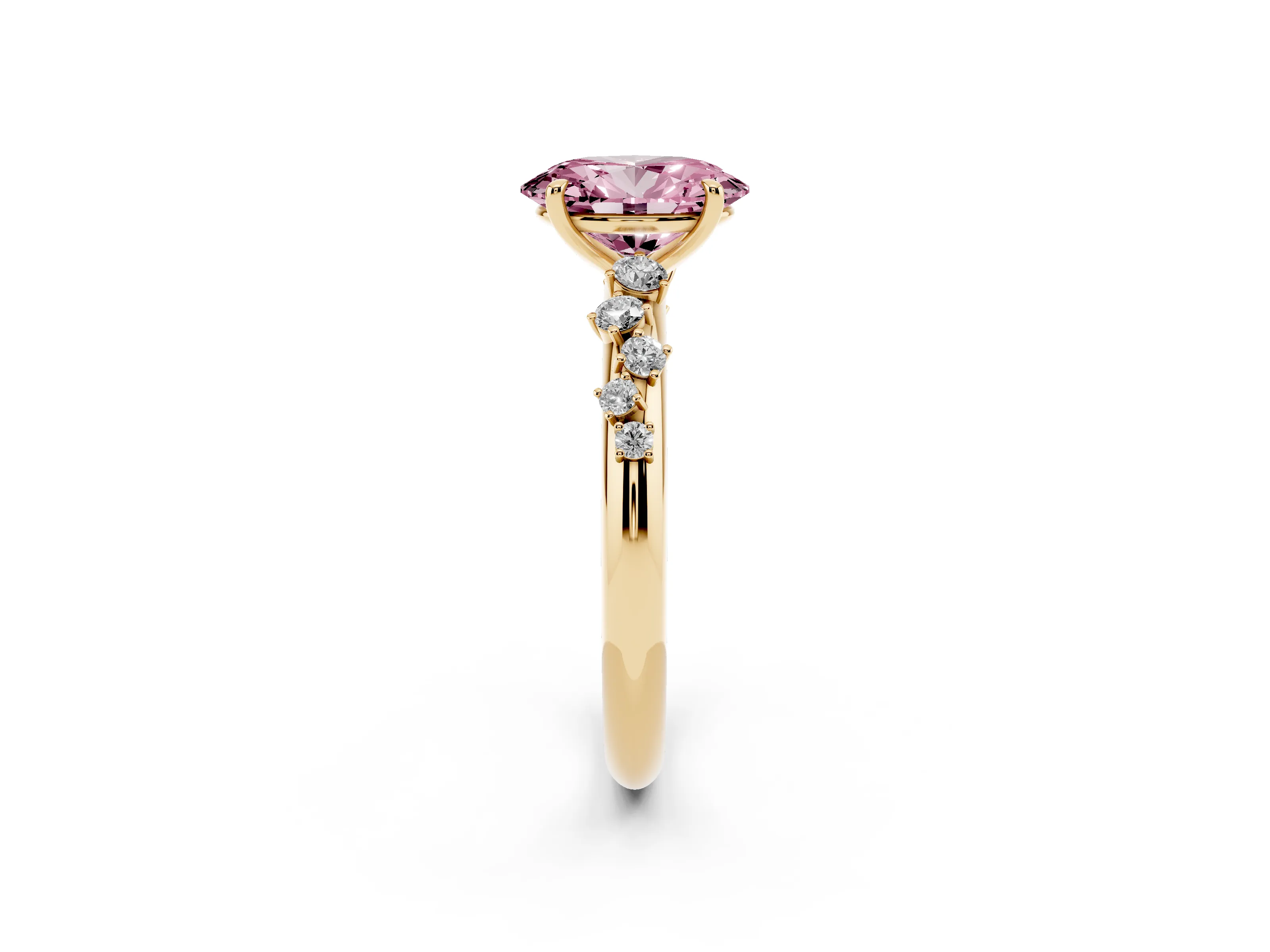 Fancy Pink Oval Cut Diamond Cluster Solitaire Ring Set in Yellow gold with Prong Setting