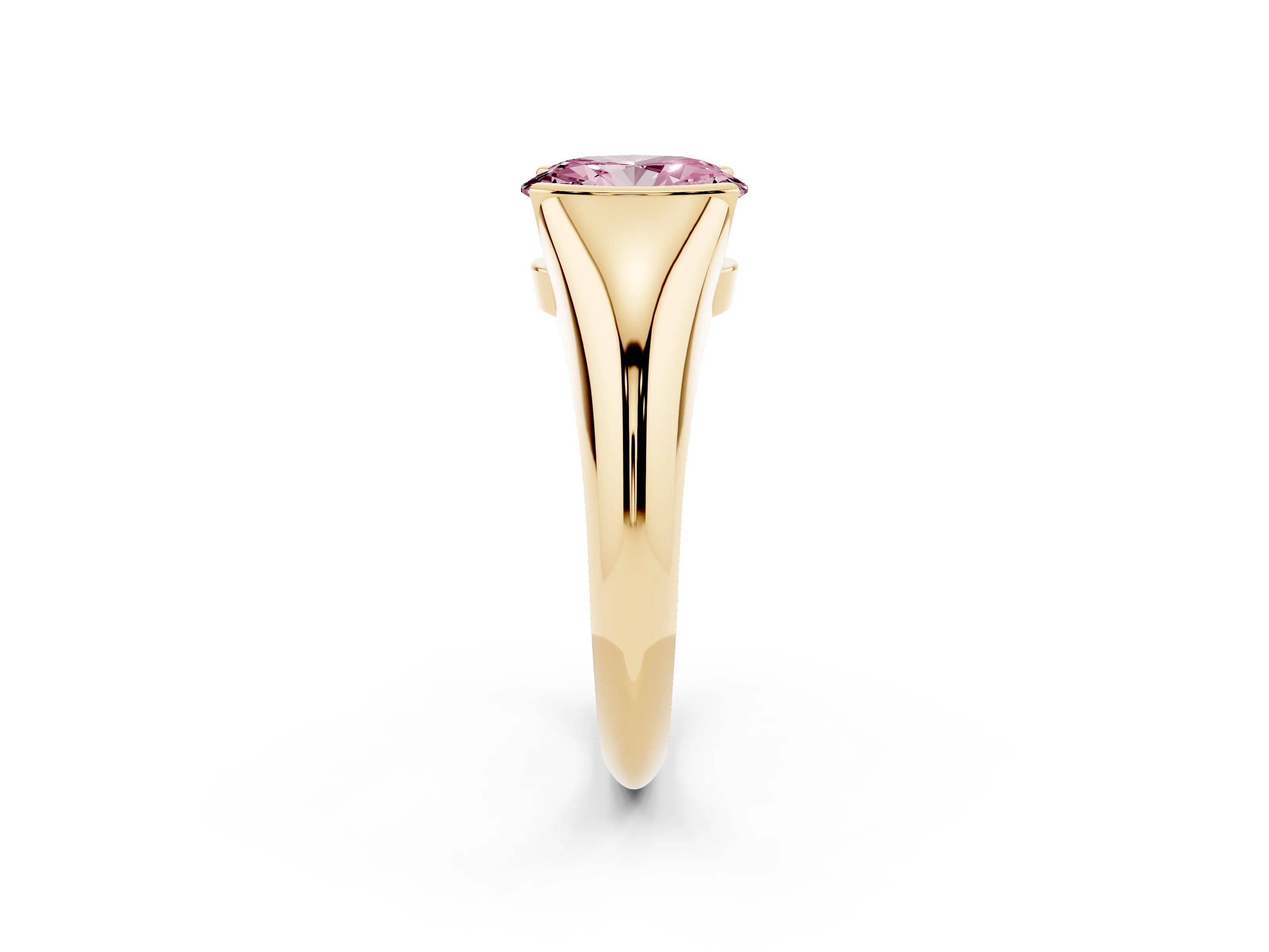 Fancy Pink Oval Cut Diamond Solitaire Tension Set Ring Set in Yellow gold