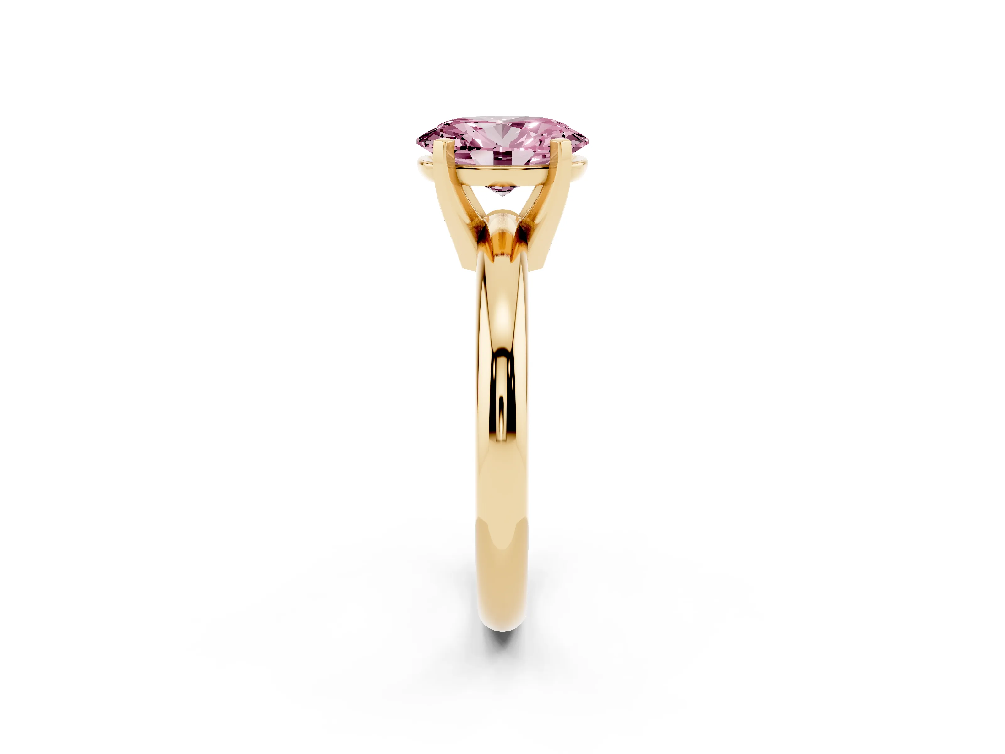 Fancy Pink Oval Cut Diamond Solitaire Engagement Ring Set in Yellow gold with Round Band and Prong Setting