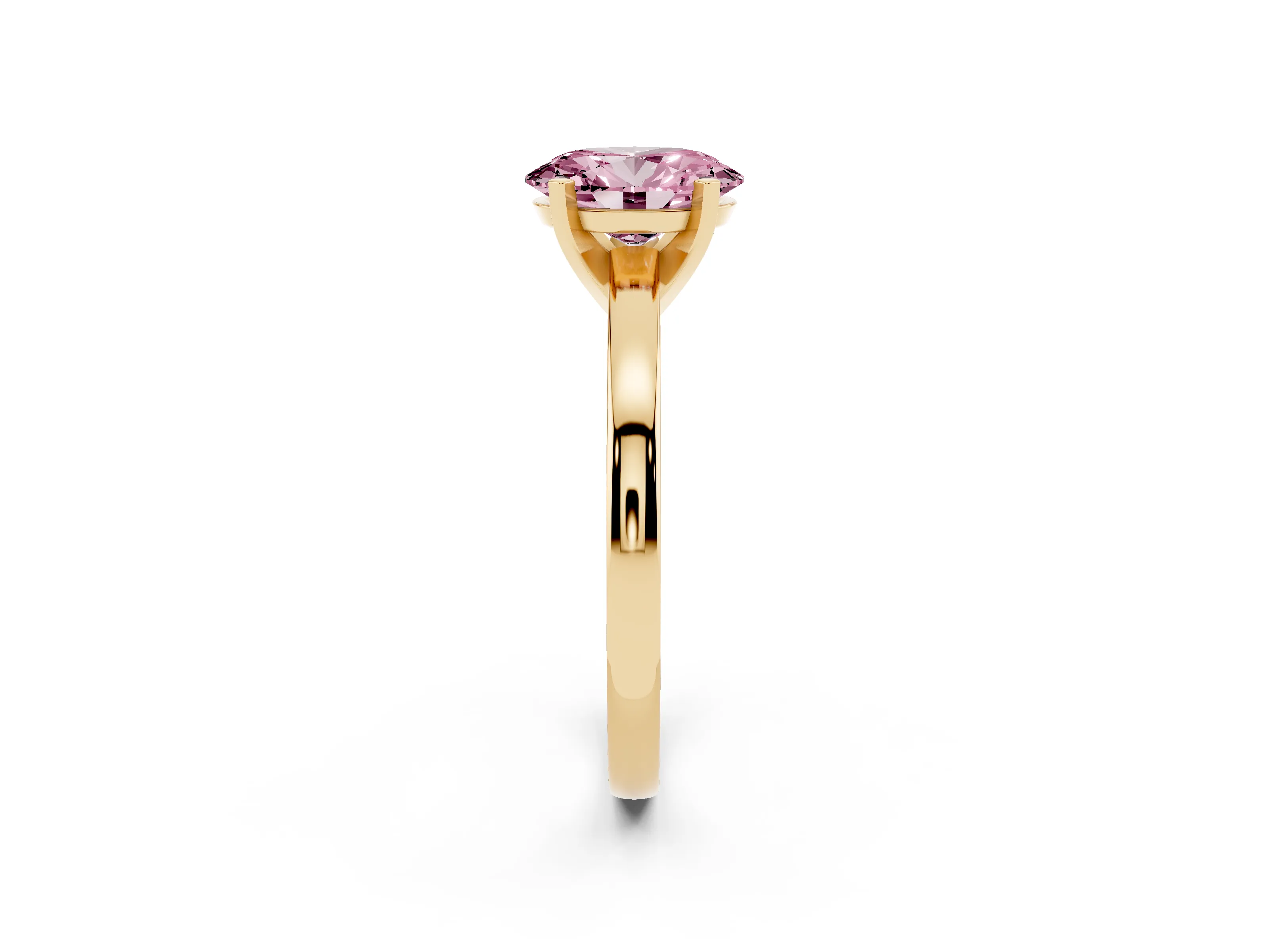 Fancy Pink Oval Cut Diamond Solitaire Engagement Ring Set in Yellow gold with Prong Setting on a Classic Band
