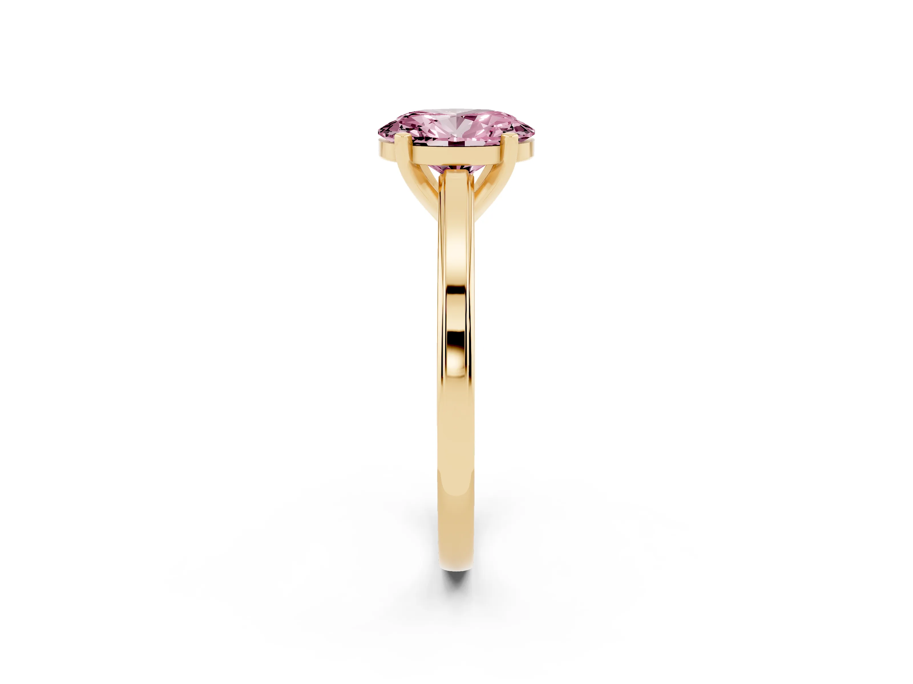Fancy Pink Oval Cut Diamond Solitaire Ring Set in Yellow gold with Prong Setting and Classic Band