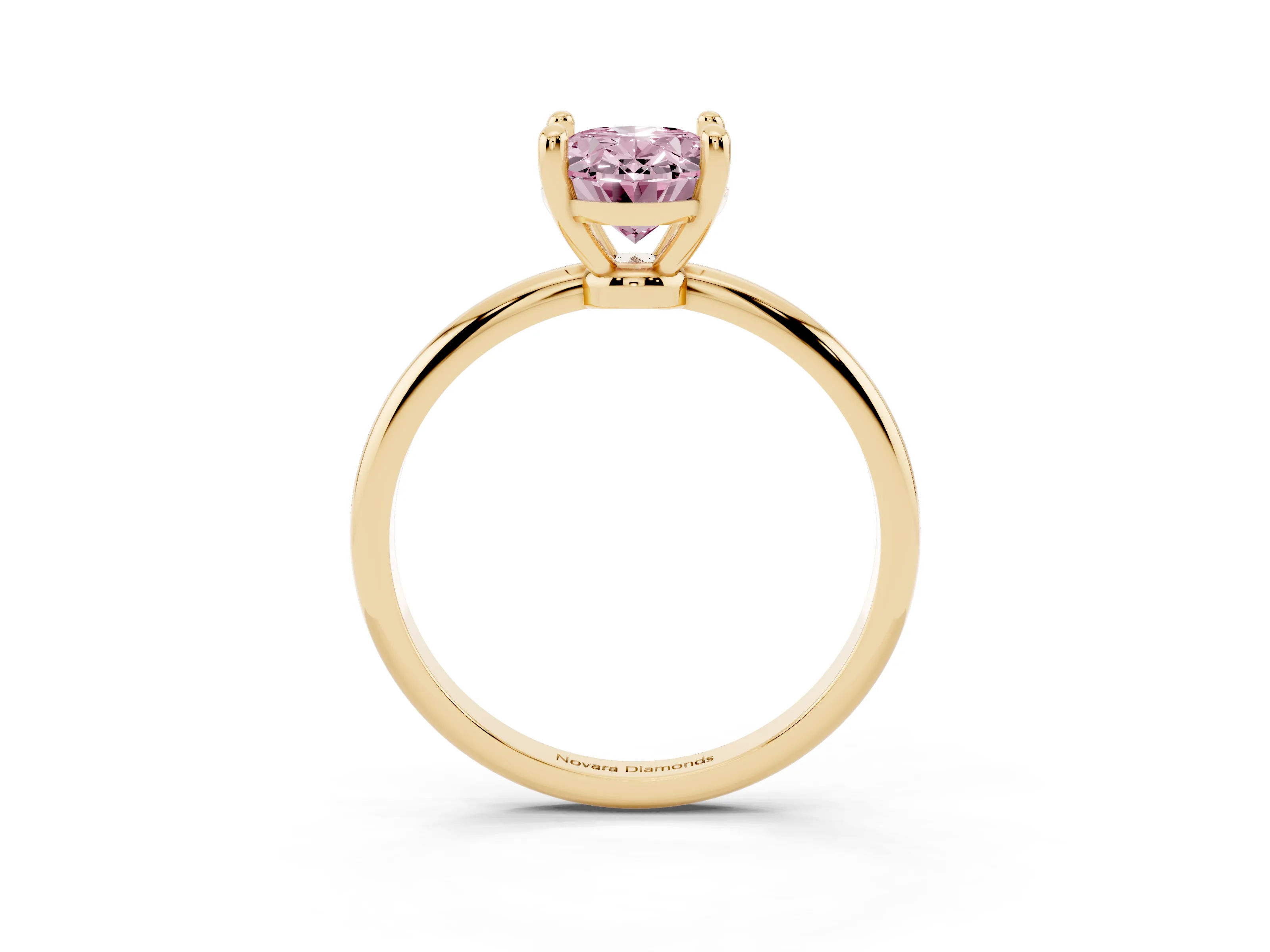 Fancy Pink Oval Cut Diamond Solitaire Ring Set in Yellow gold with Secure Prong Setting on a Classic Band