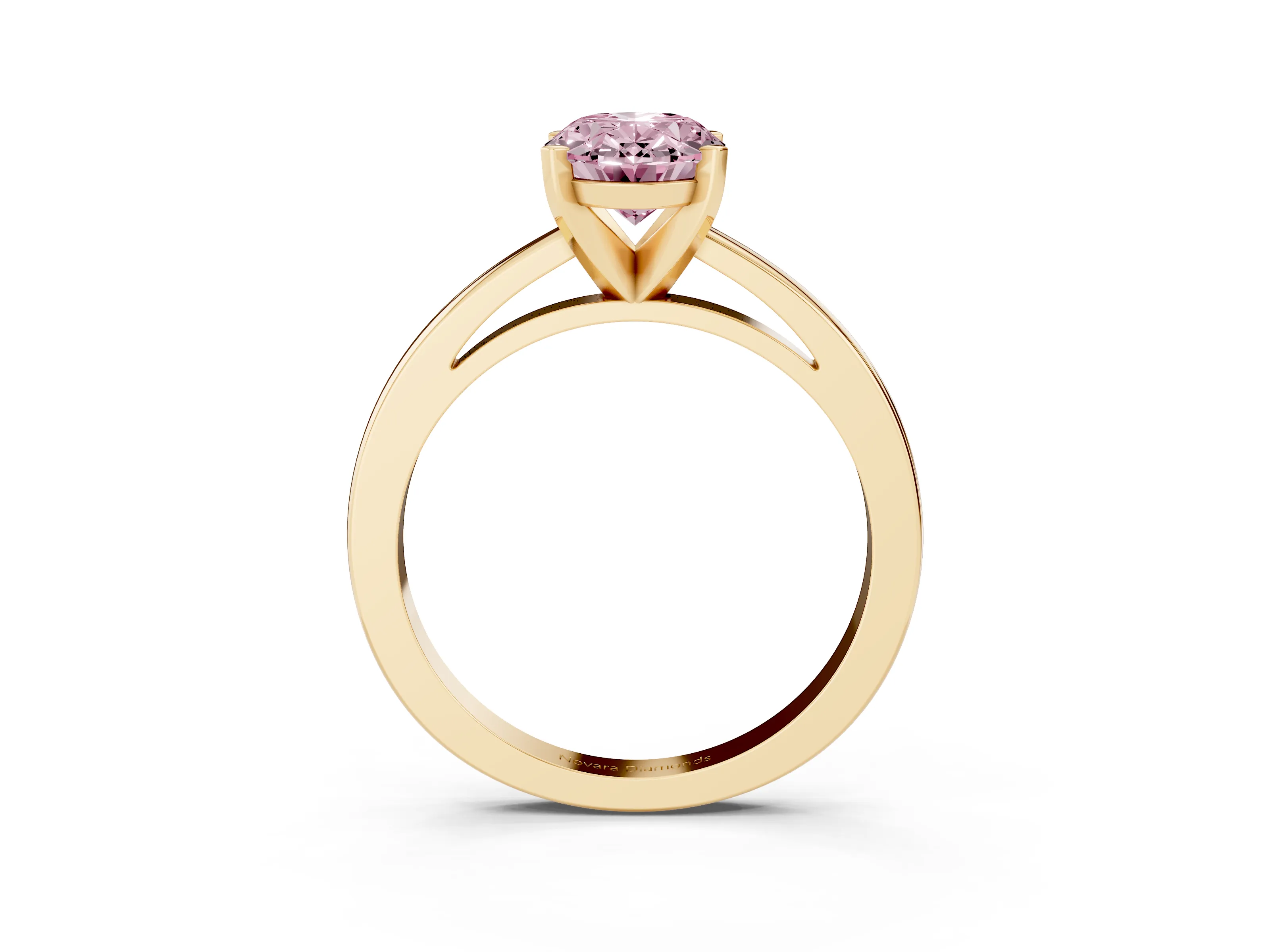 Fancy Pink Oval Cut Diamond Solitaire Engagement Ring Set in Yellow gold with Prong Setting on a Classic Band