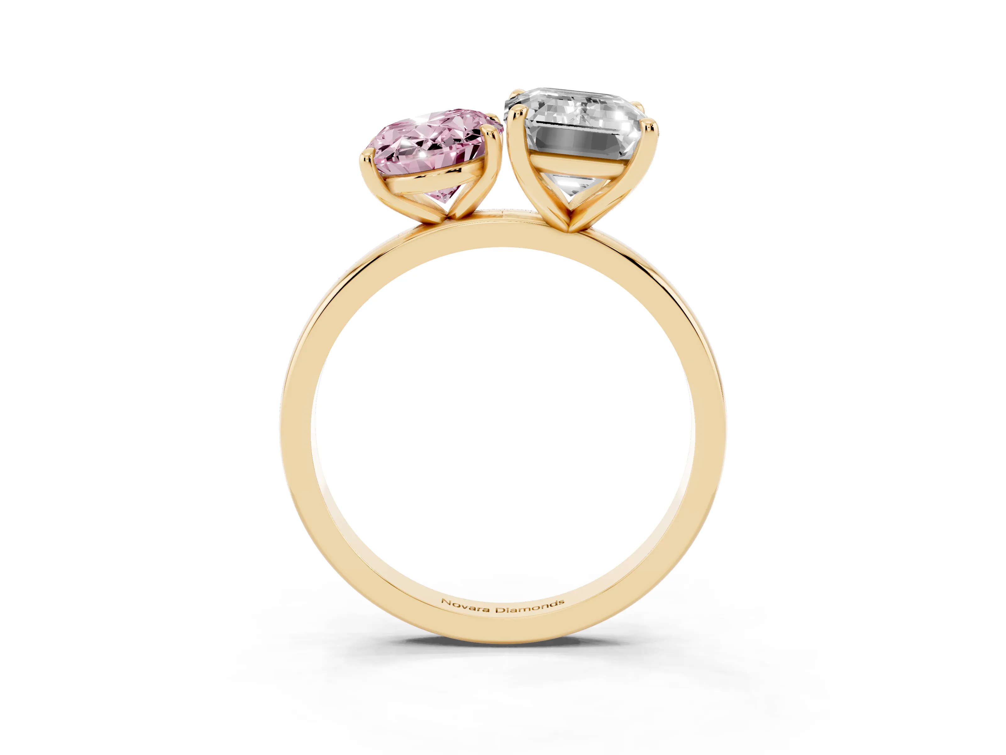 Fancy Pink Oval Cut and Emerald Cut Toi Moi Ring Set in Yellow gold with Prong Setting