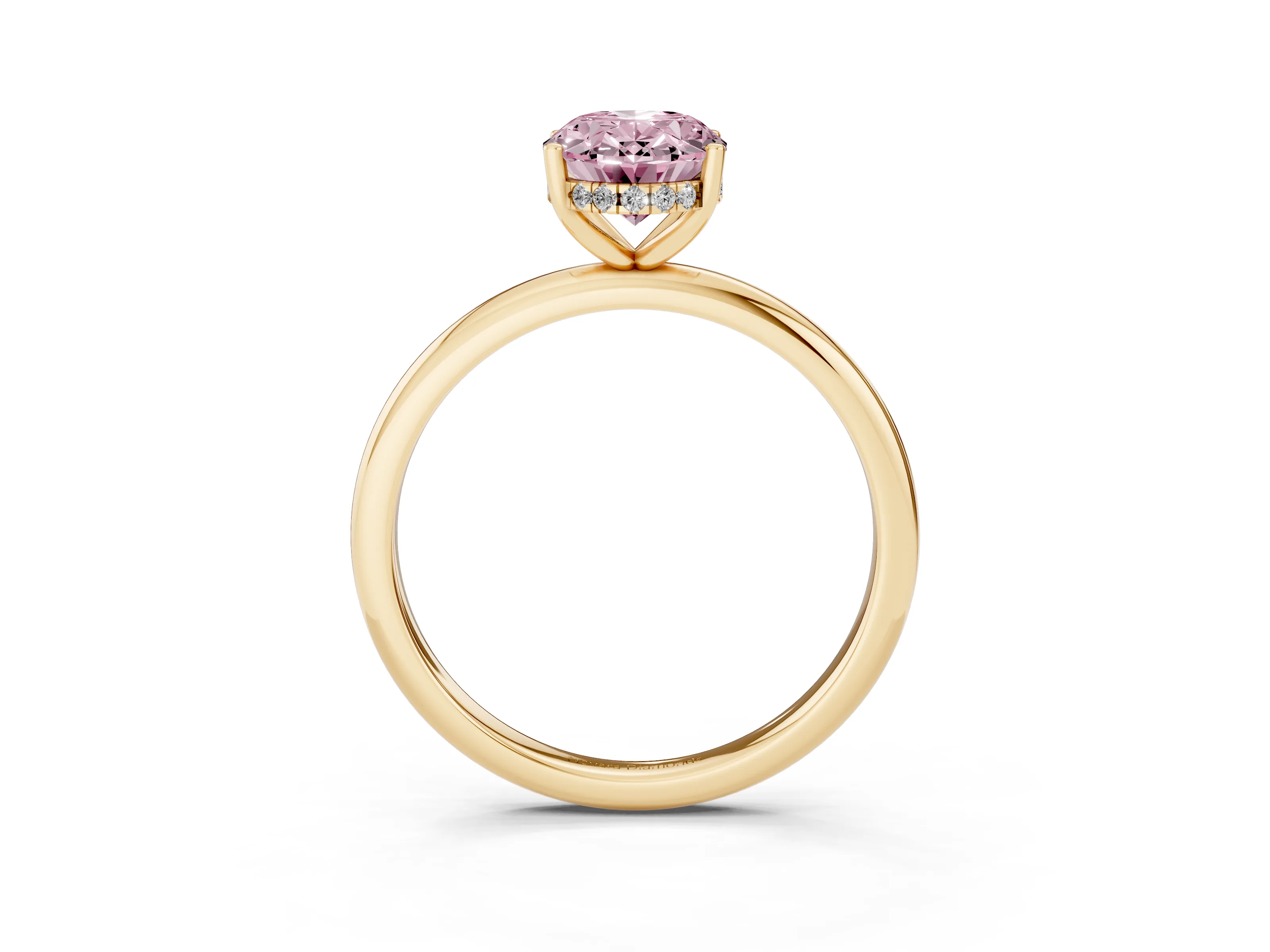 Fancy Pink Oval Cut Diamond Solitaire Engagement Ring Set in Yellow gold with Prong Setting and Polished Band