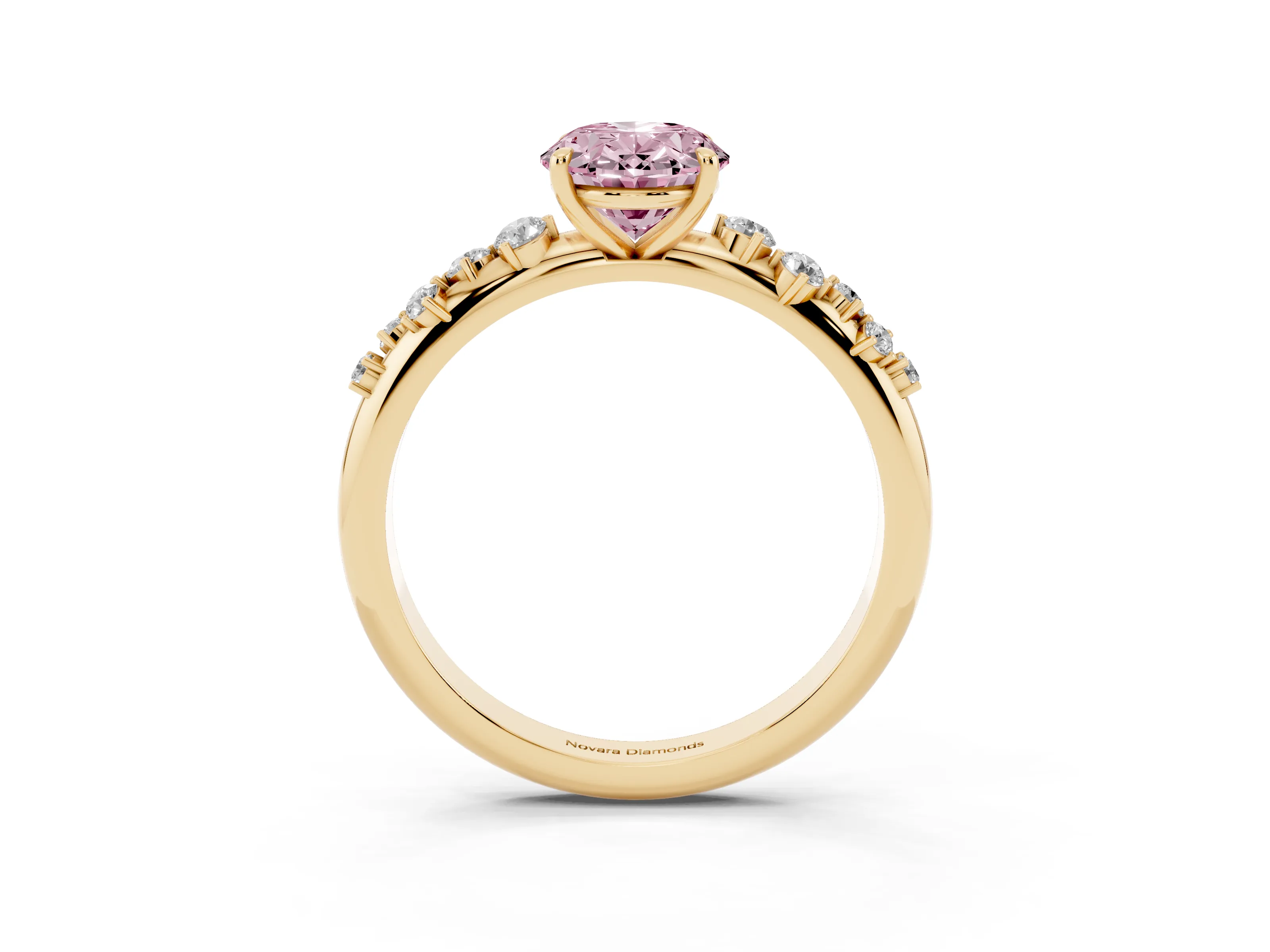 Fancy Pink Oval Cut Diamond Cluster Solitaire Ring Set in Yellow gold with Prong Setting