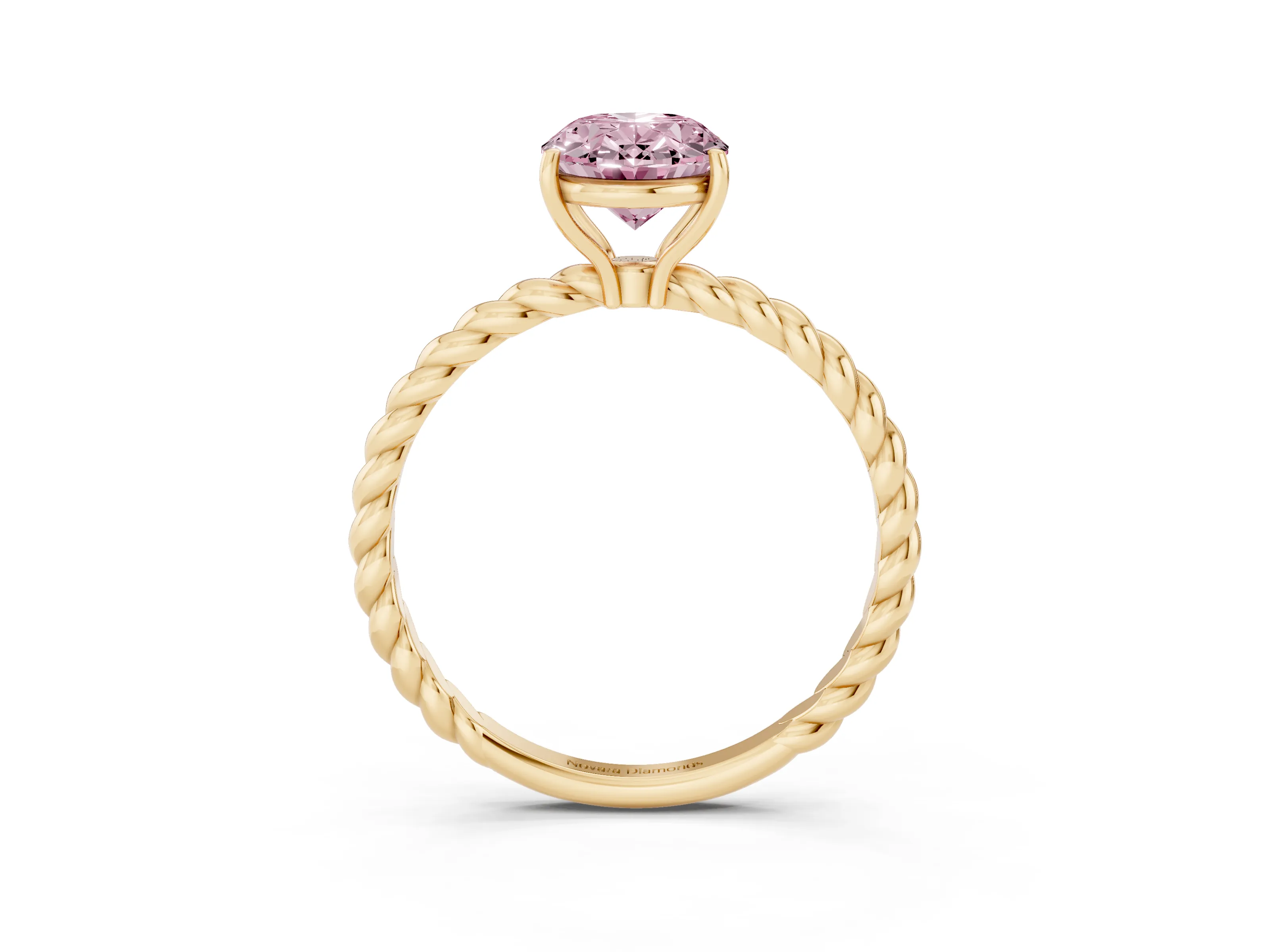Fancy Pink Oval Cut Diamond Solitaire Twisted Band Ring Set in Yellow gold with Prong Solitaire Setting