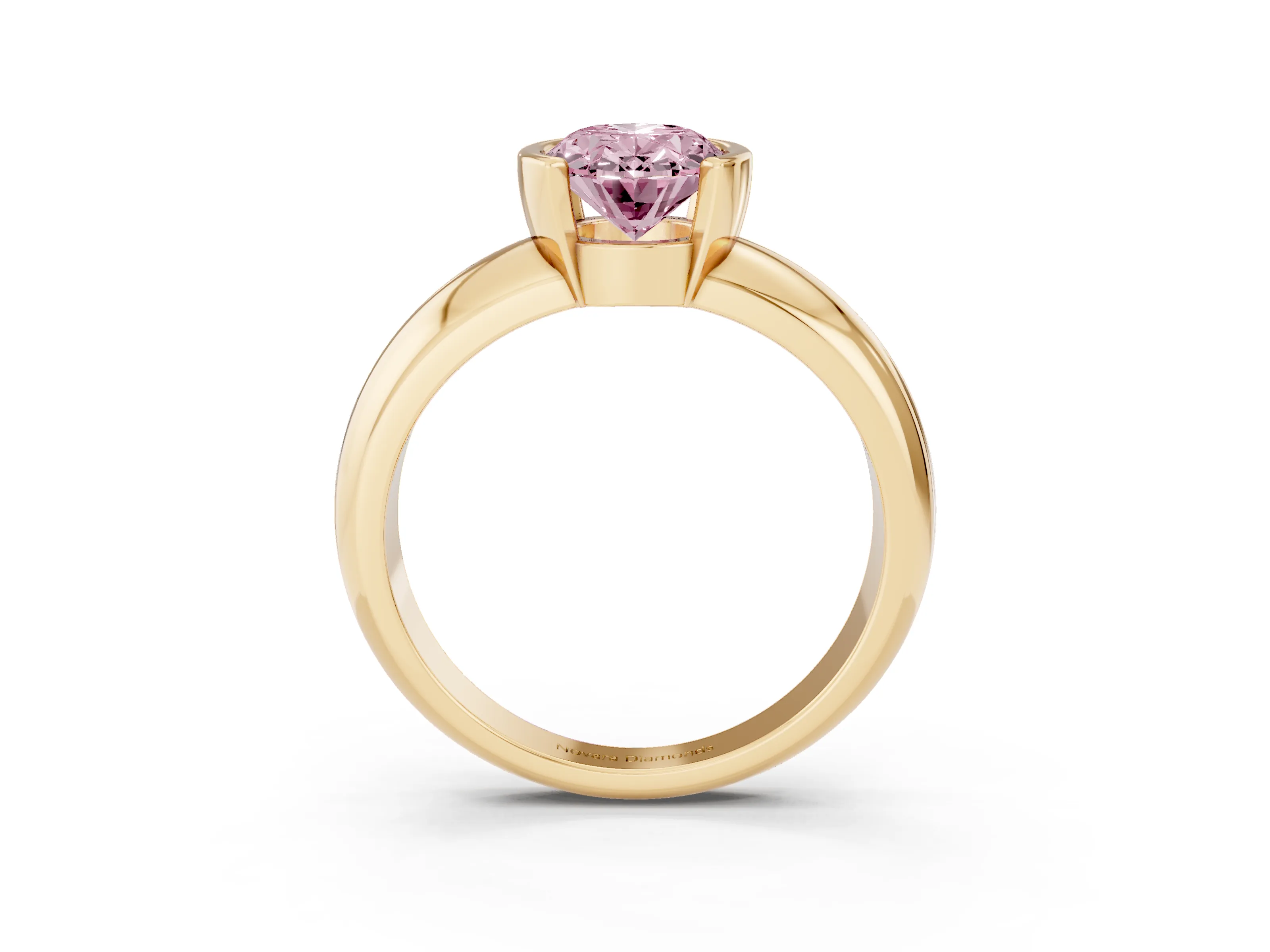 Fancy Pink Oval Cut Diamond Solitaire Tension Set Ring Set in Yellow gold with Wide Band
