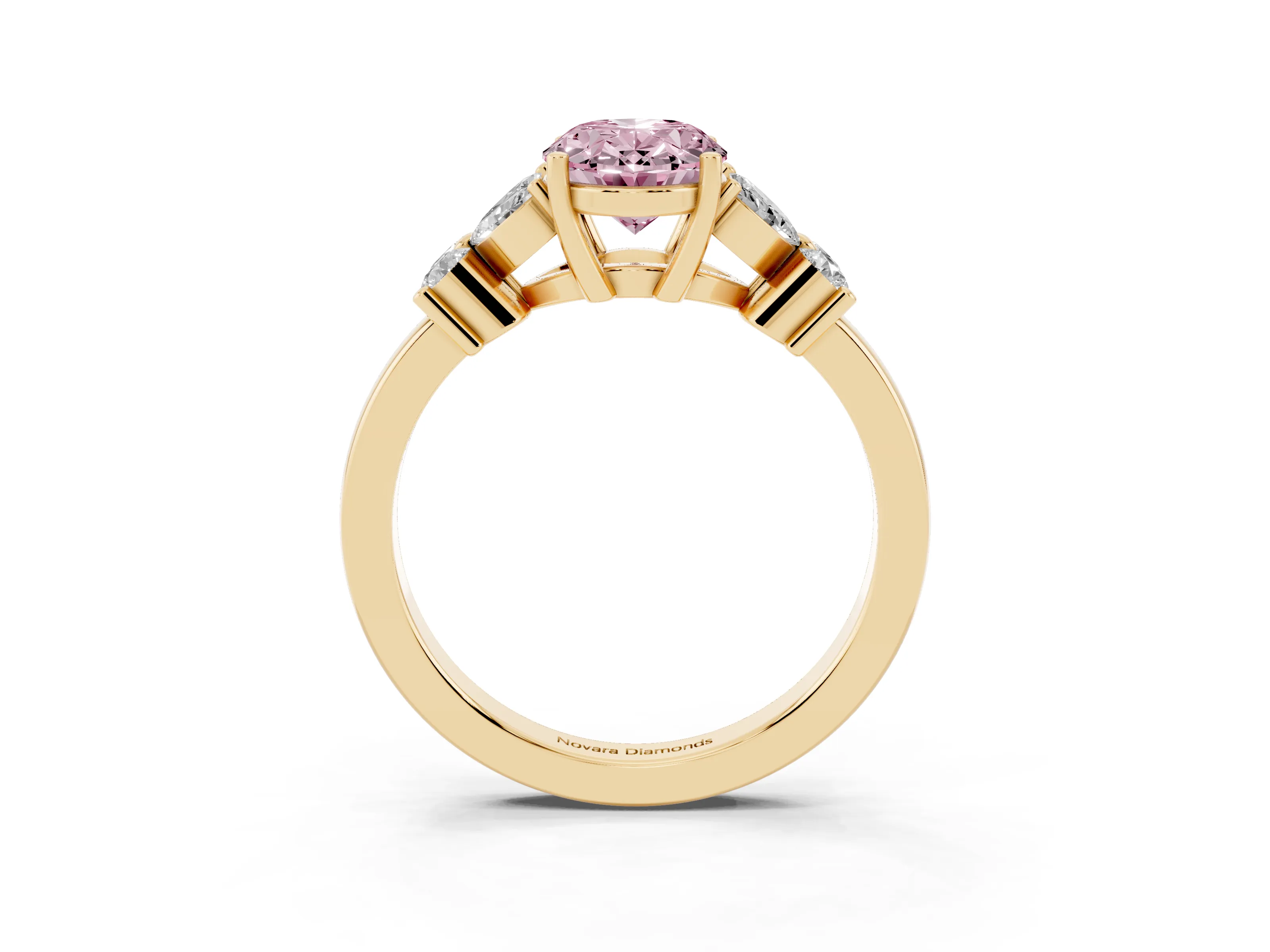 Fancy Pink Oval Cut Diamond Floral Cluster Ring Set in Yellow gold with Marquise Petals and Prong Setting