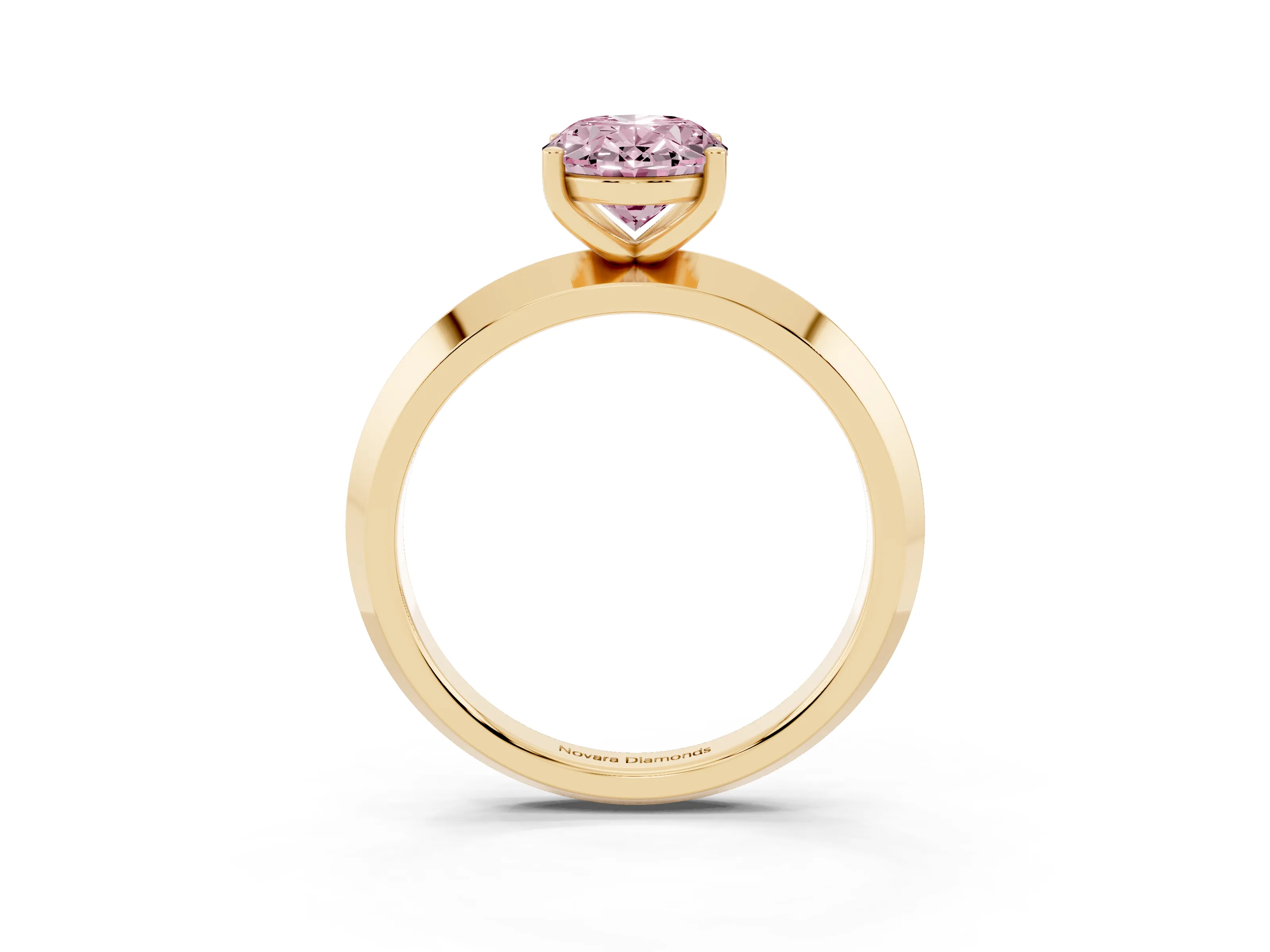 Fancy Pink Oval Cut Diamond Solitaire Engagement Ring Set in Yellow gold with Flat Band and Prong Setting