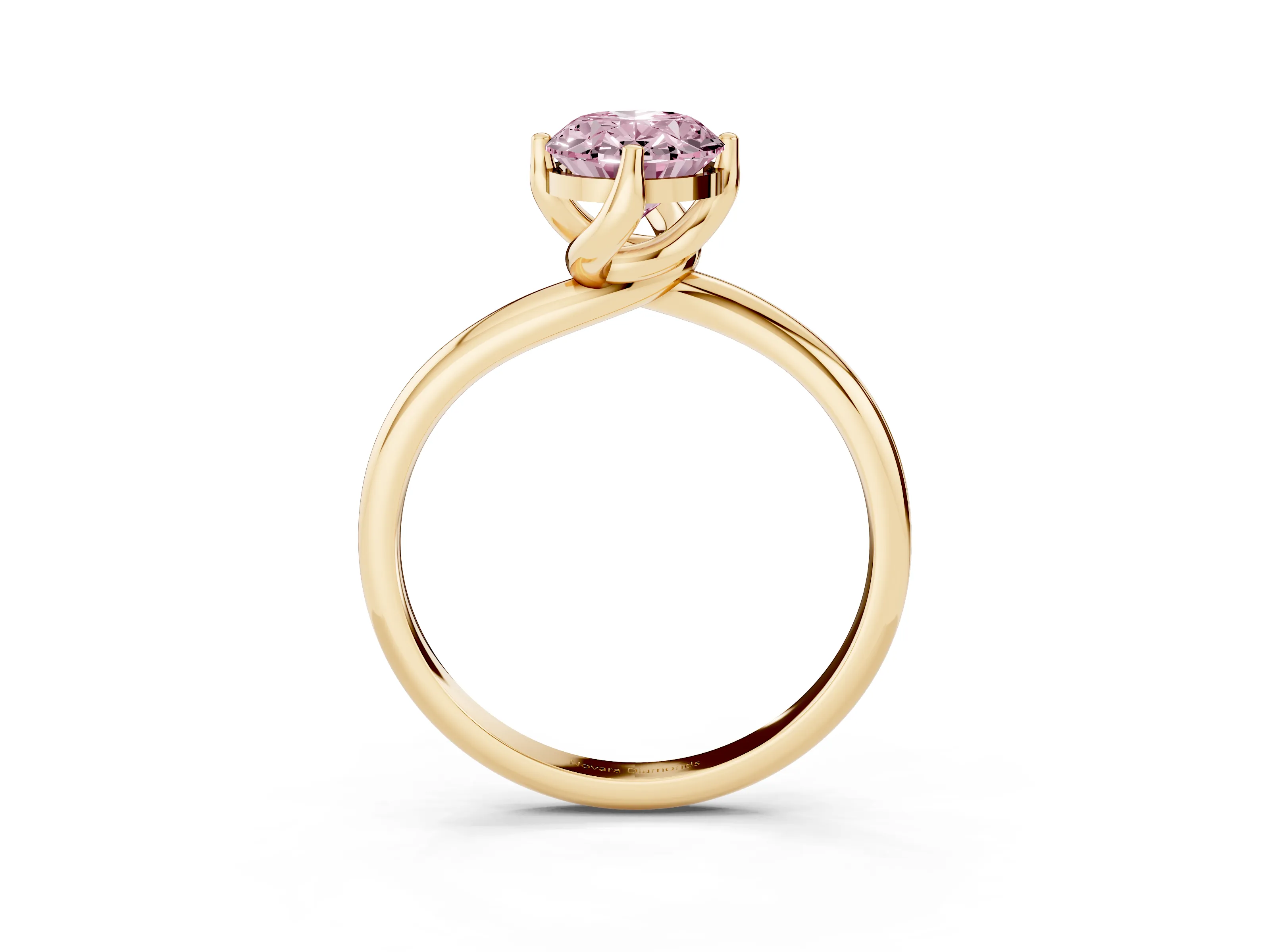 Fancy Pink Oval Cut Diamond Solitaire Engagement Ring Set in Yellow gold with Classic Plain Band
