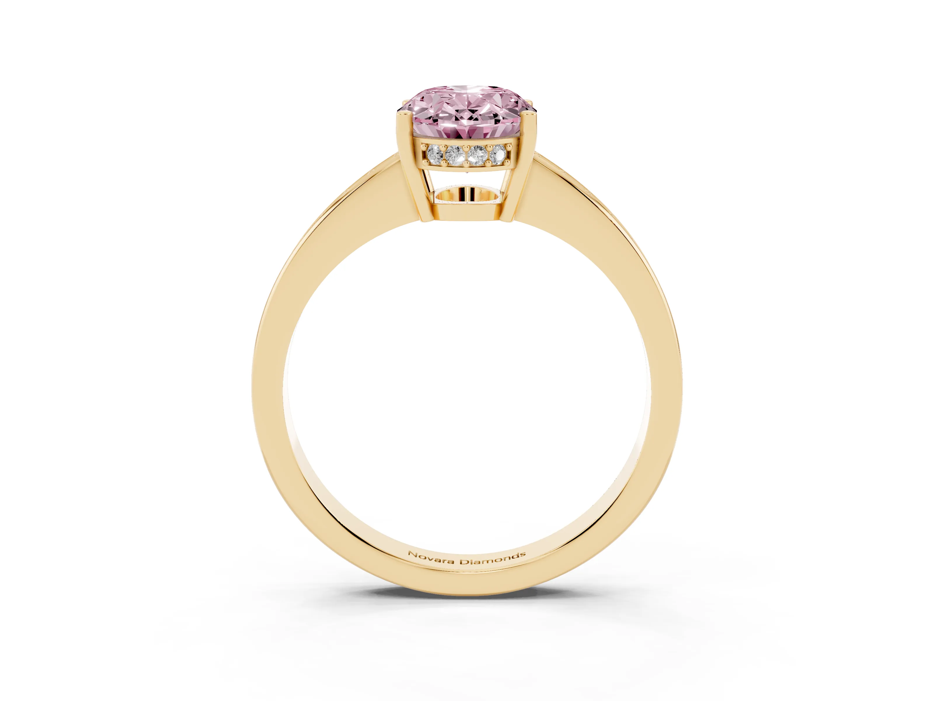 Fancy Pink Oval Cut Diamond Pavé Band Prong Set Solitaire Ring Set in Yellow gold