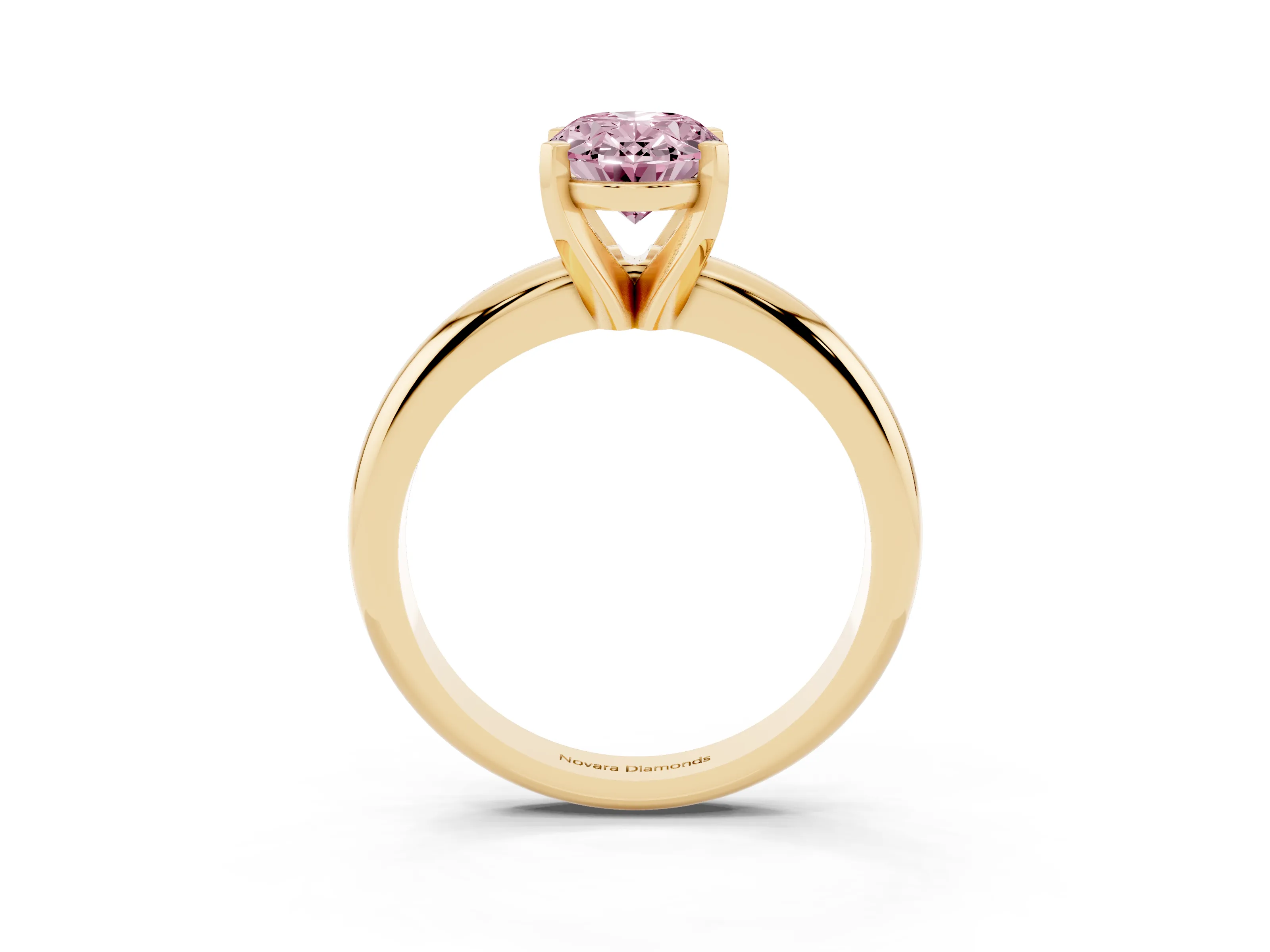 Fancy Pink Oval Cut Diamond Solitaire Engagement Ring Set in Yellow gold with Round Band and Prong Setting