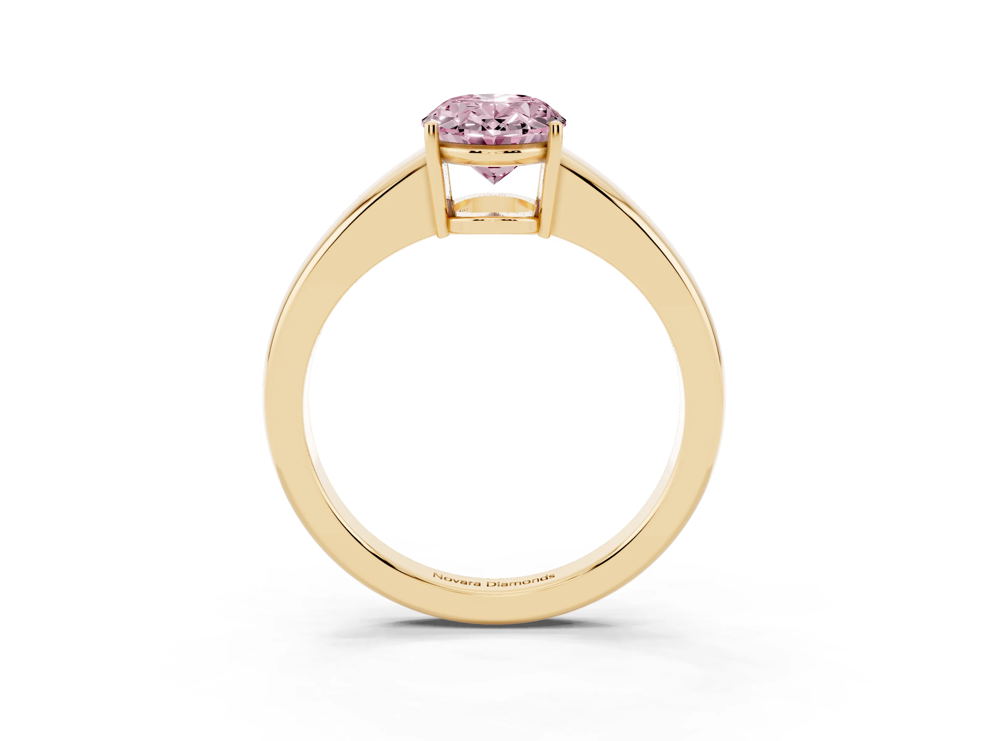 Fancy Pink Oval Cut Diamond Solitaire Ring Set in Yellow gold with Tapered Band and Prong Setting