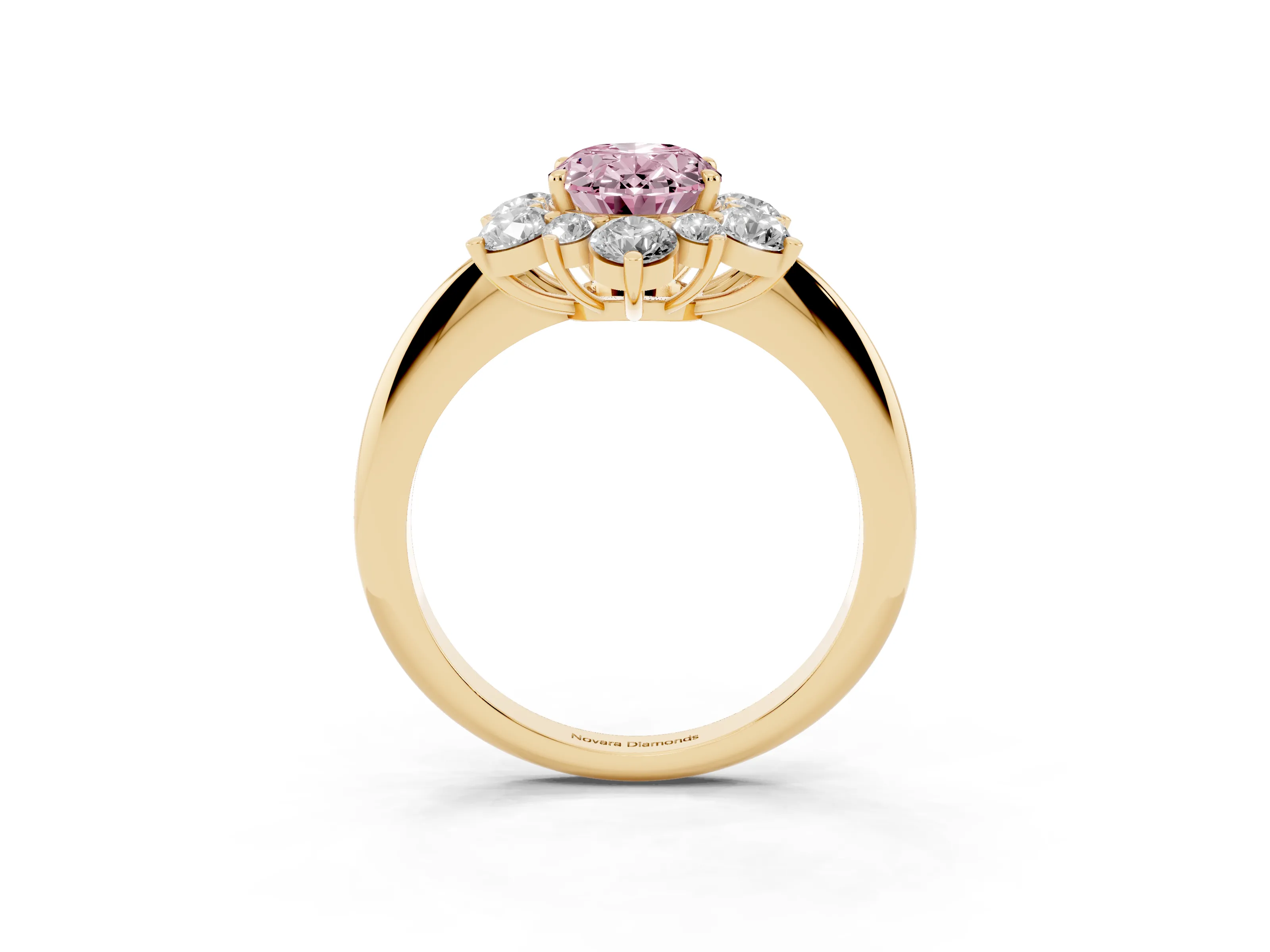 Fancy Pink Oval Cut Diamond Cluster Halo Ring Set in Yellow gold with Solitaire Band and Prong Setting