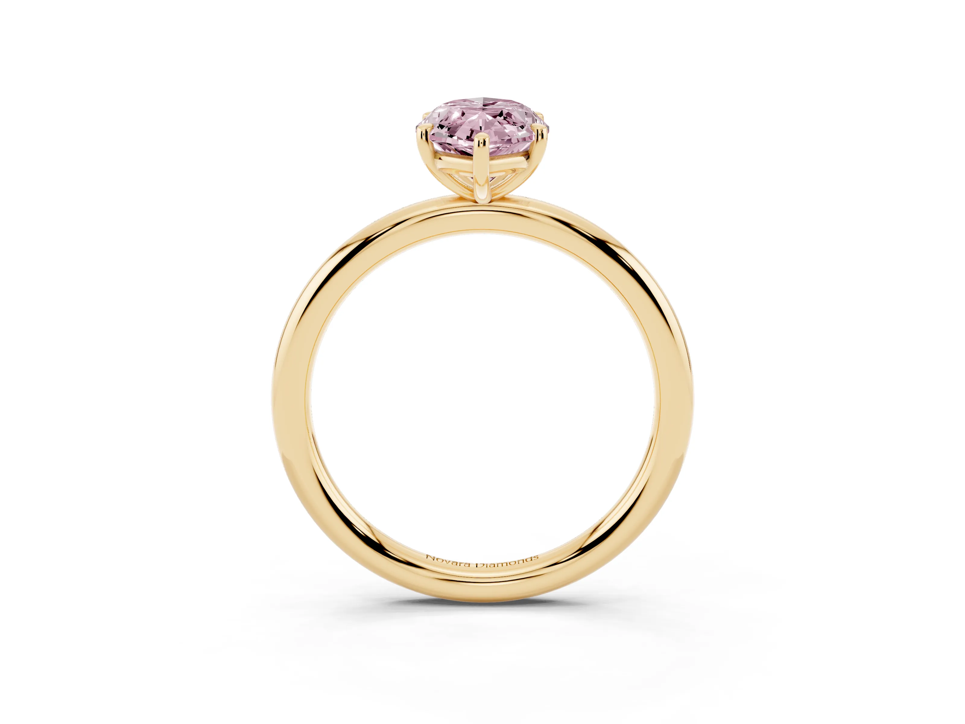 Fancy Pink Oval Cut Diamond Solitaire Ring Set in Yellow gold with Prong Setting on a Polished Plain Band