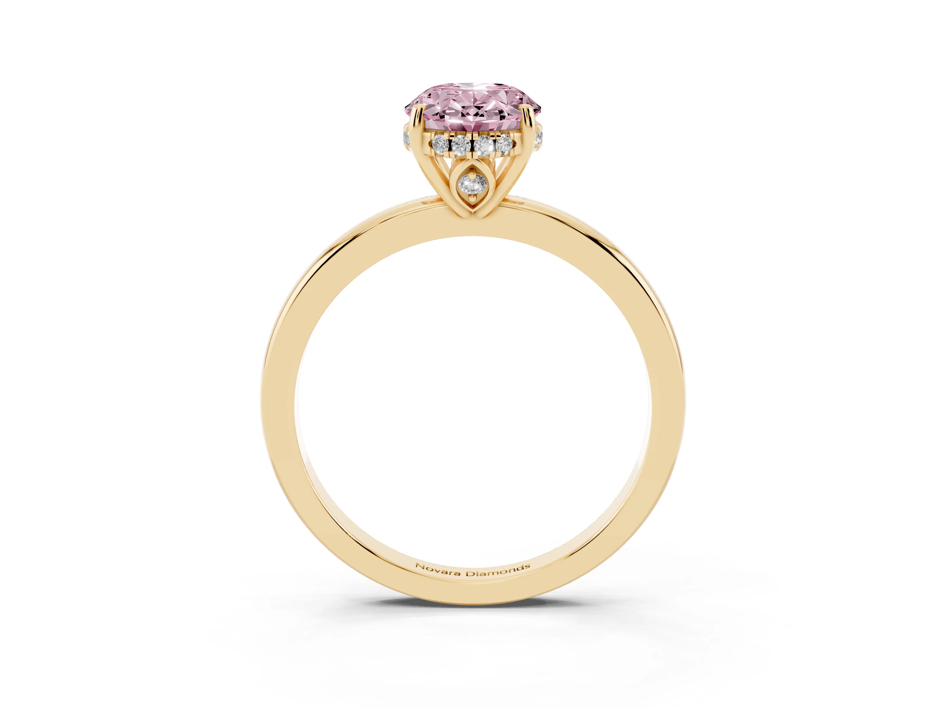 Fancy Pink Oval Cut Diamond Solitaire Ring Set in Yellow gold with Plain Band and Prong Setting