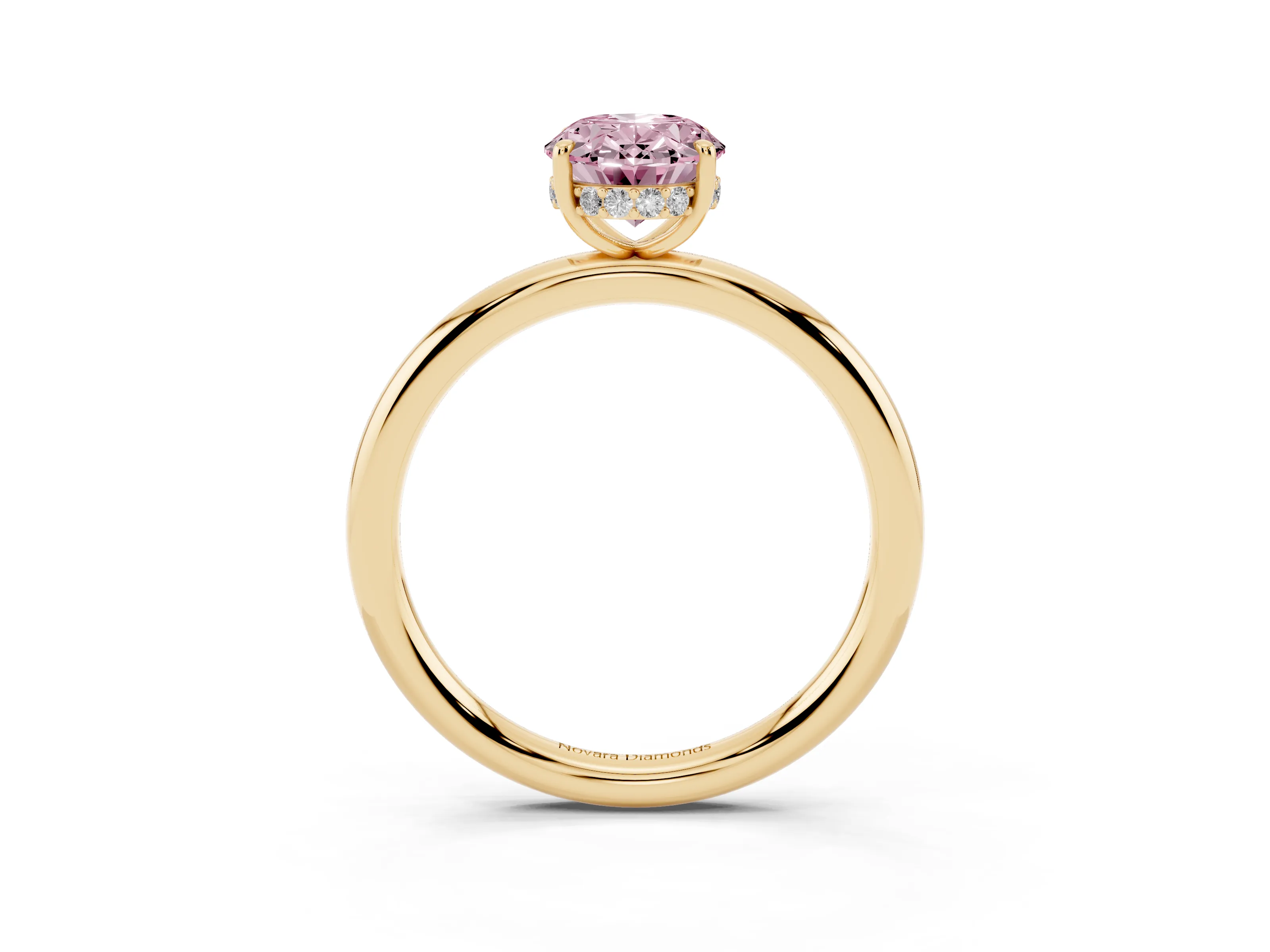 Fancy Pink Oval Cut Diamond Solitaire Ring Set in Yellow gold with Thin Band and Prong Setting
