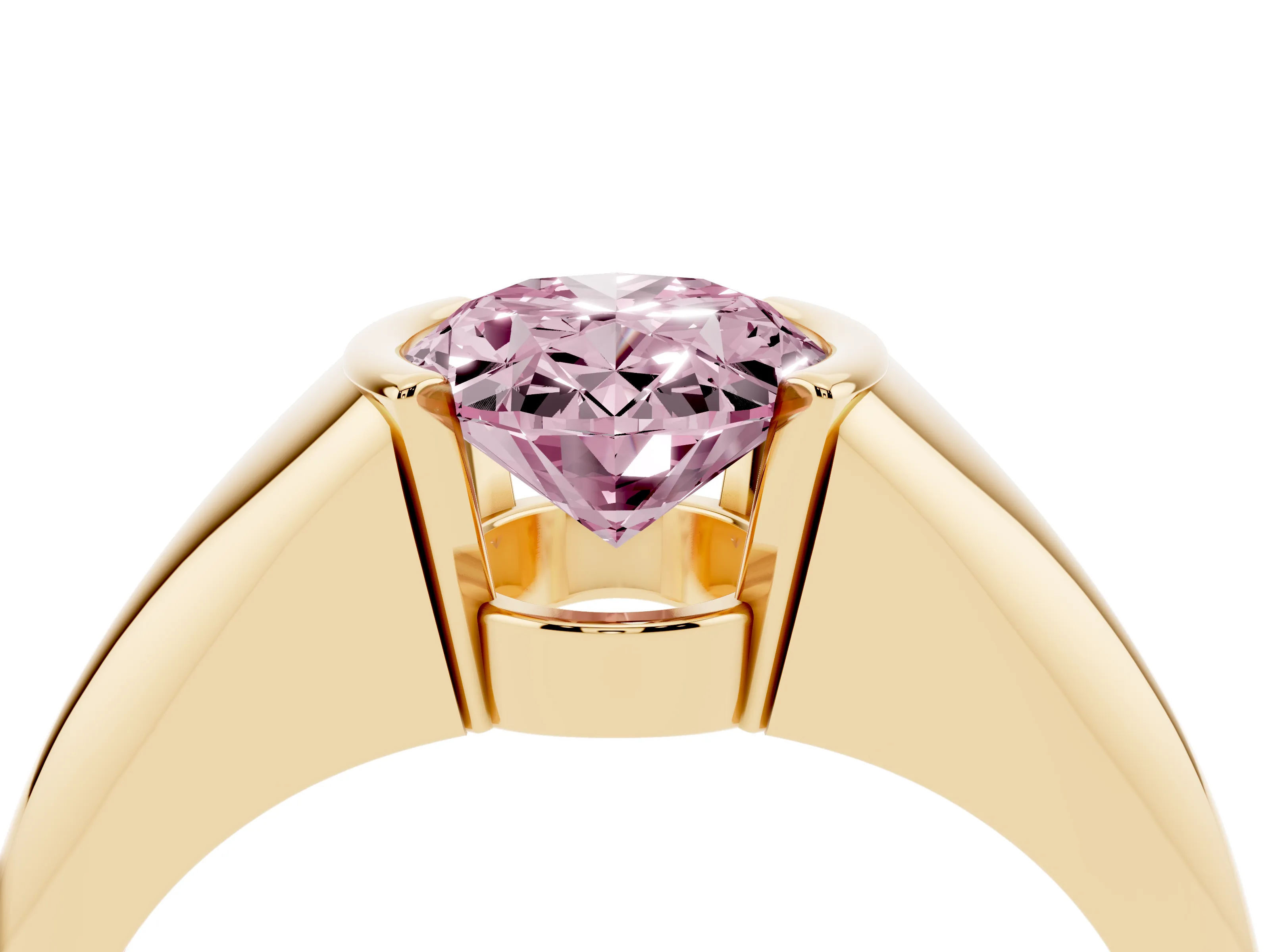 Fancy Pink Oval Cut Diamond Solitaire Tension Set Ring Set in Yellow gold