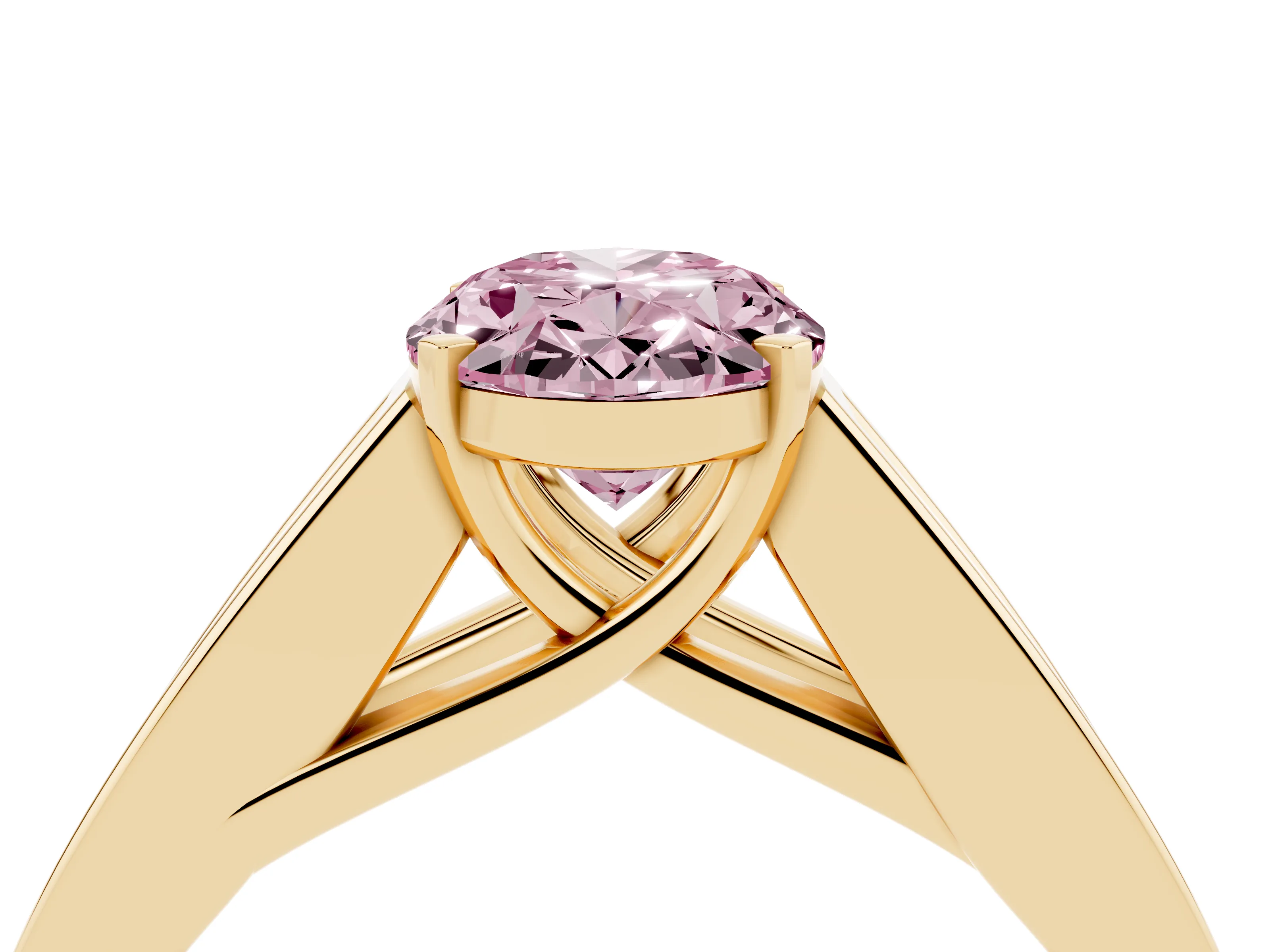 Fancy Pink Oval Cut Diamond Solitaire Ring Set in Yellow gold with Channel-Set Accent Stones and Prong Setting