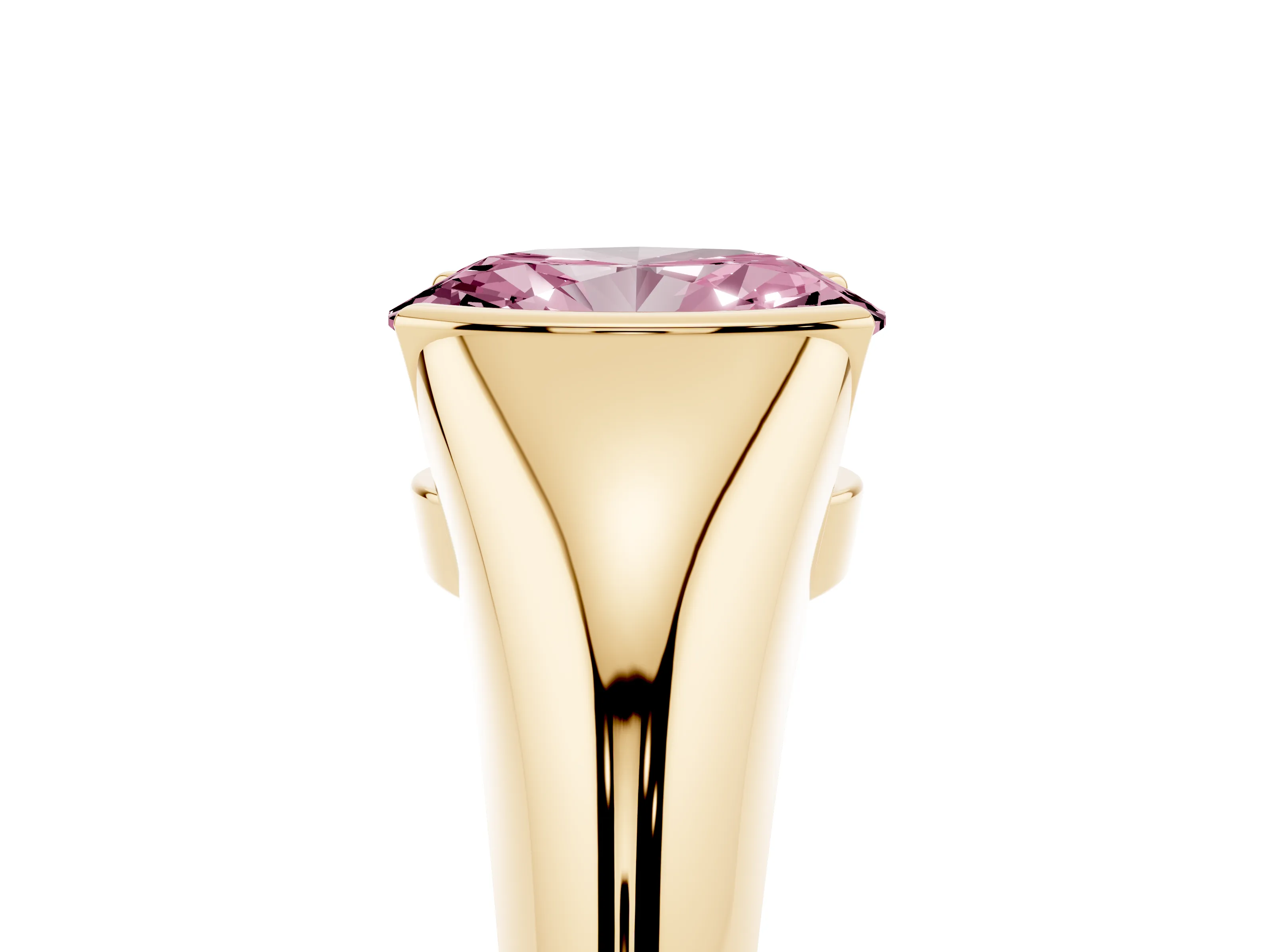 Fancy Pink Oval Cut Diamond Solitaire Tension Set Ring Set in Yellow gold