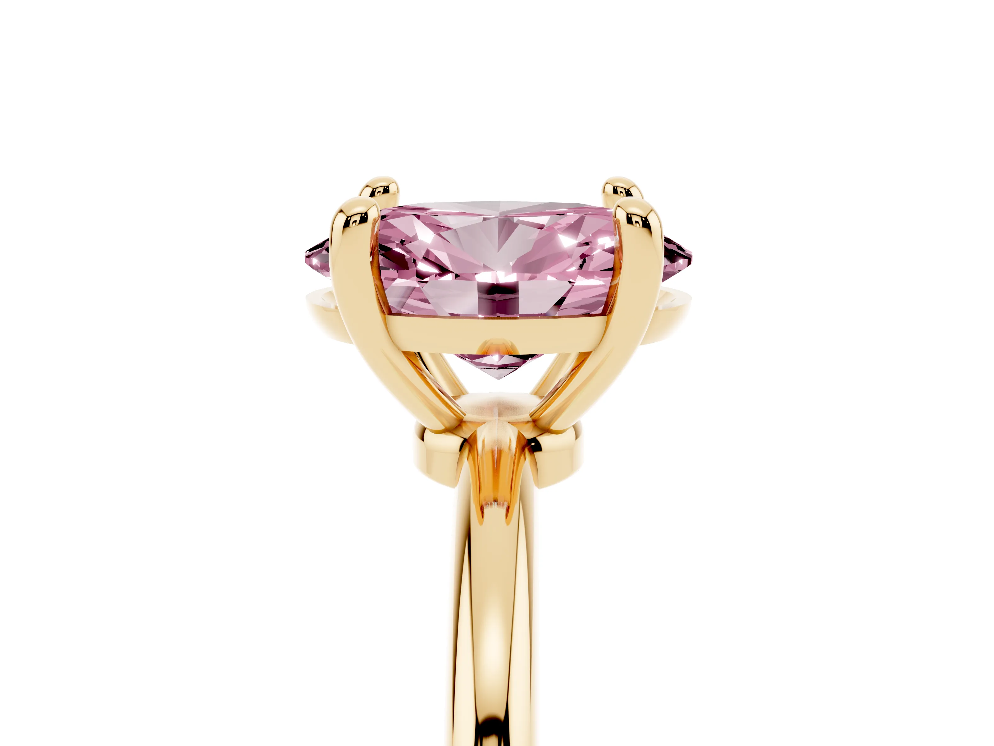 Fancy Pink Oval Cut Diamond Solitaire Ring Set in Yellow gold with Secure Prong Setting on a Classic Band