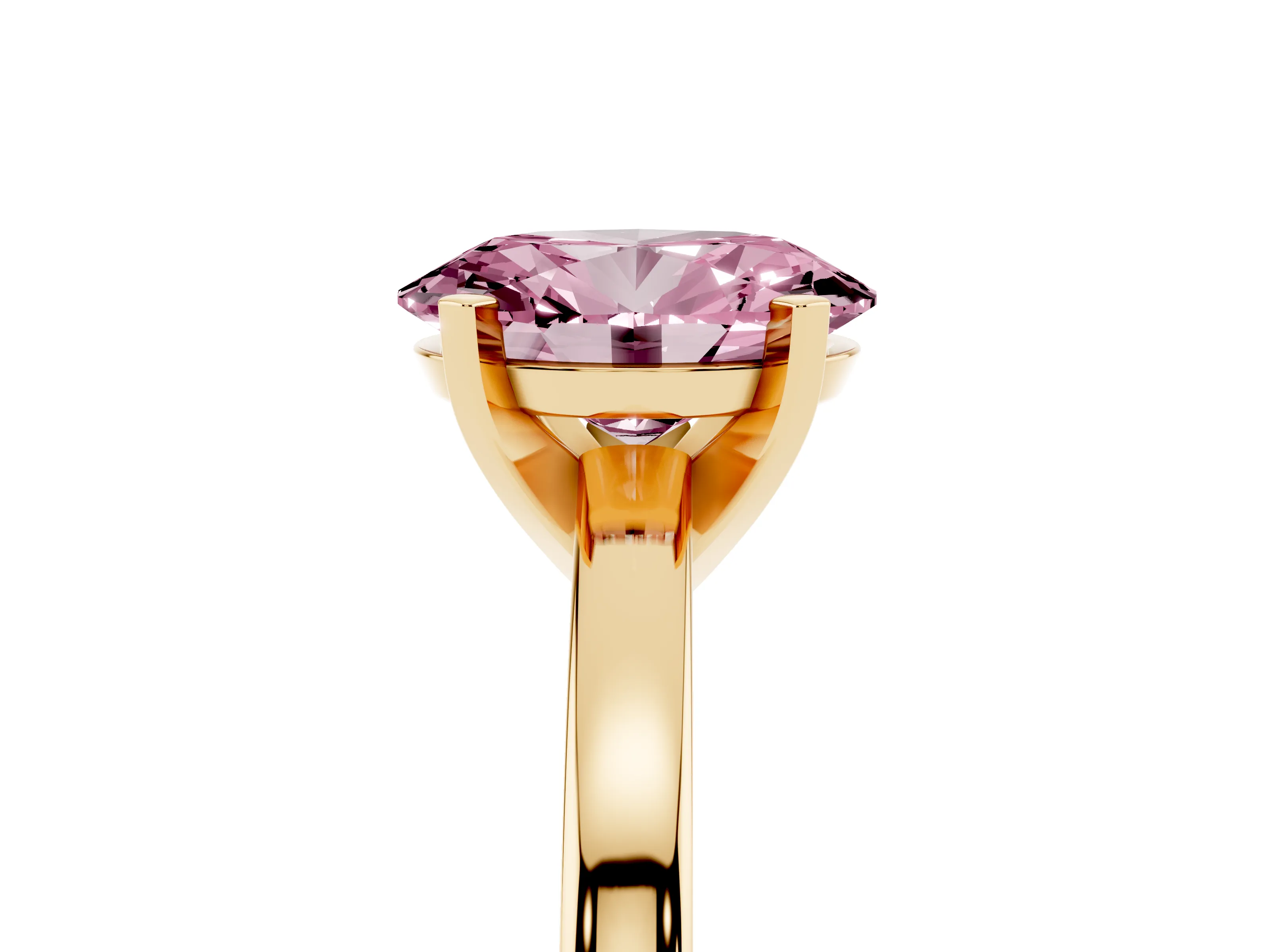Fancy Pink Oval Cut Diamond Solitaire Engagement Ring Set in Yellow gold with Prong Setting on a Classic Band
