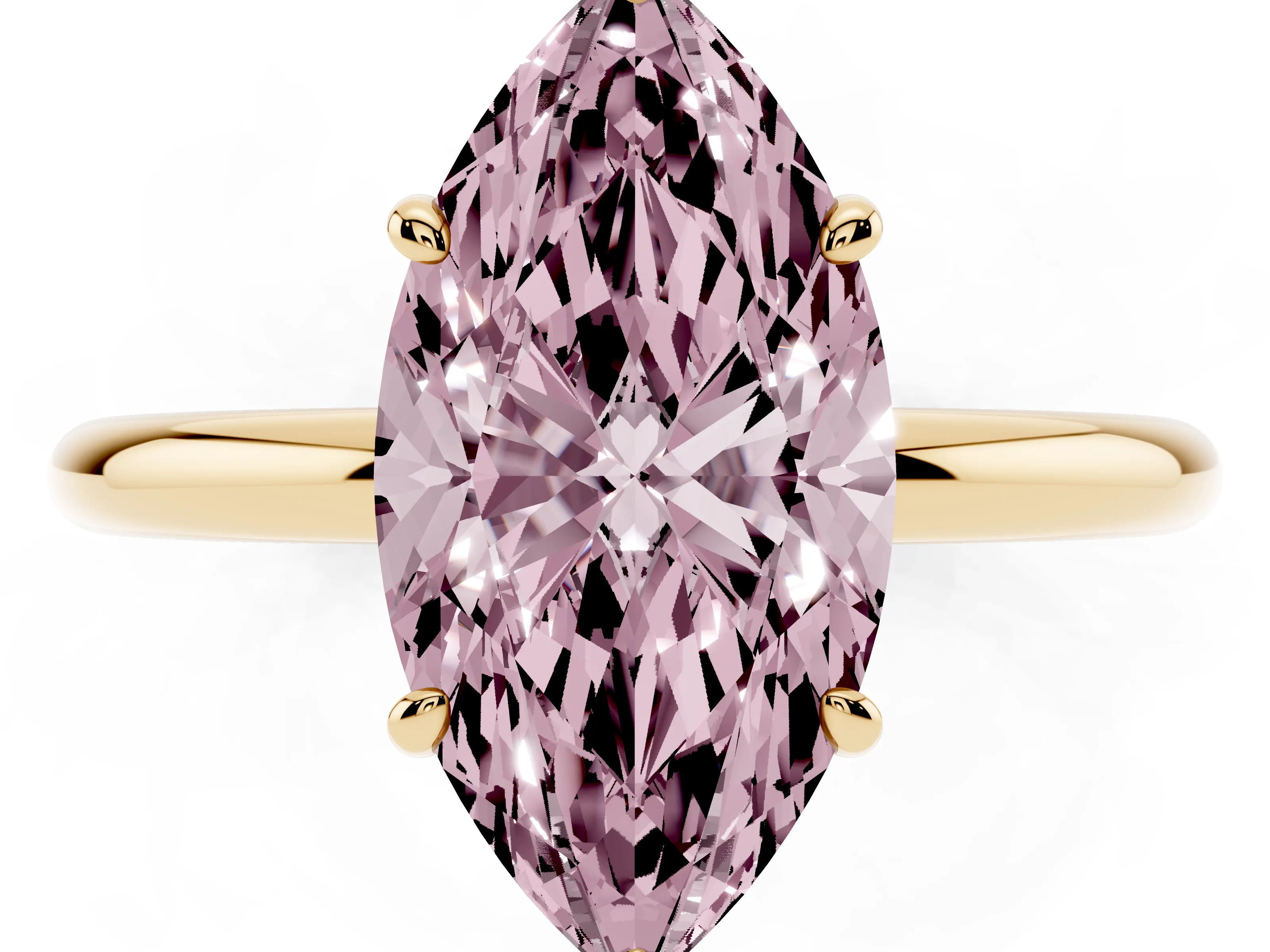 Fancy Pink Oval Cut Diamond Solitaire Ring Set in Yellow gold with Prong Setting on a Polished Plain Band