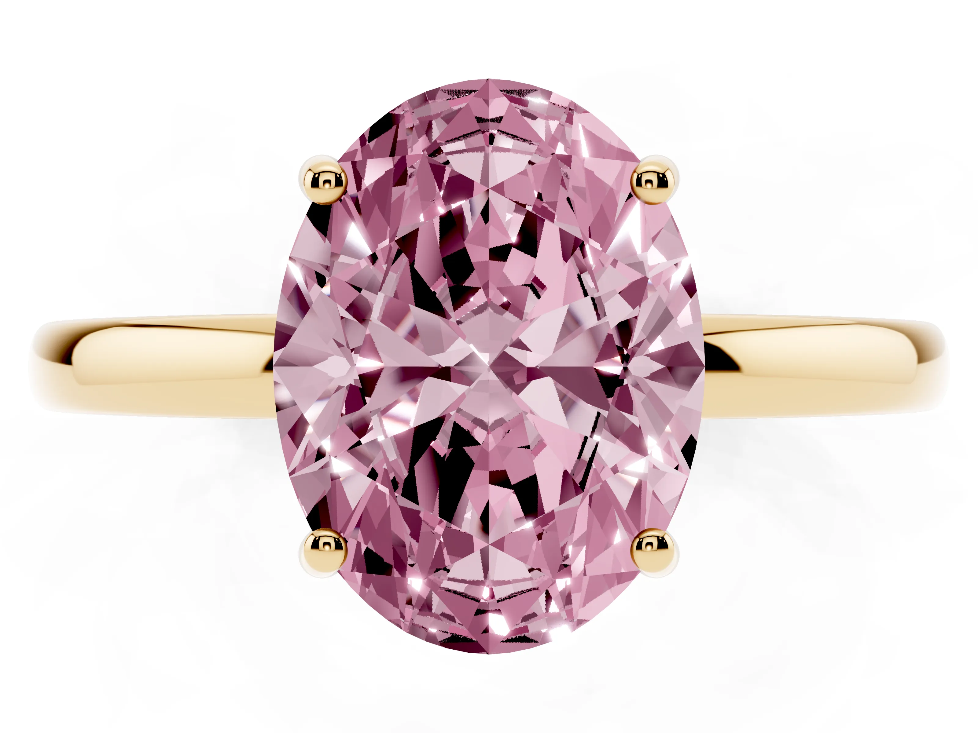 Fancy Pink Oval Cut Diamond Solitaire Ring Set in Yellow gold with Plain Band and Prong Setting