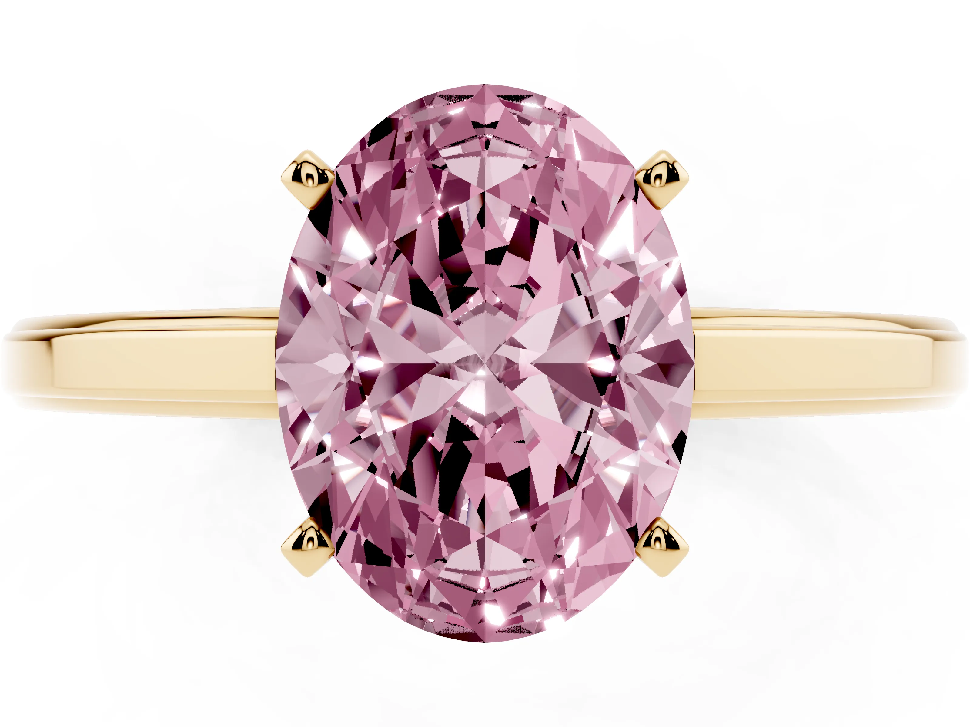 Fancy Pink Oval Cut Diamond Solitaire Ring Set in Yellow gold with Prong Setting and Classic Band