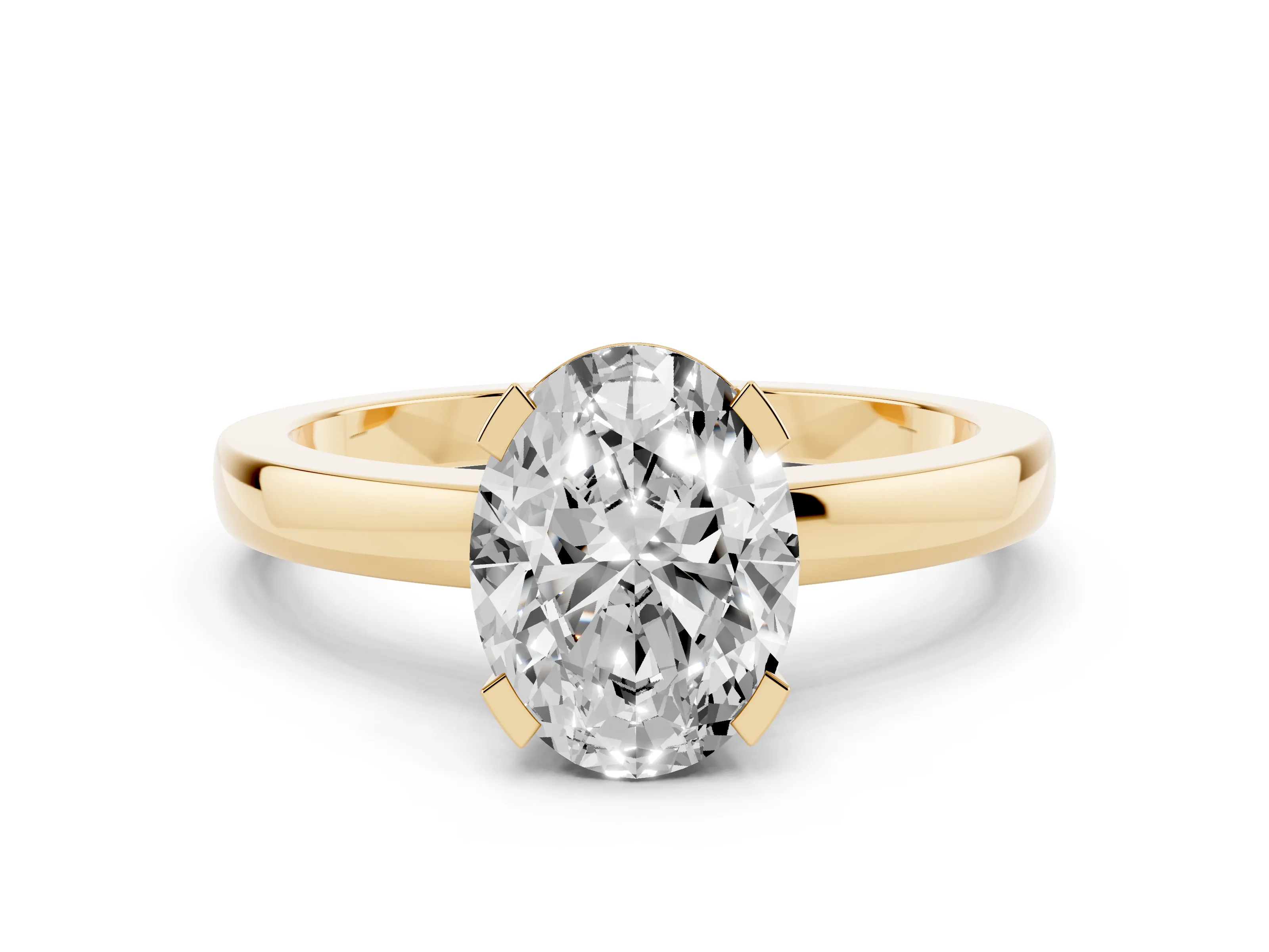 Oval Cut Diamond Solitaire Ring Set in Yellow gold with Prong Head and Smooth Polished Band