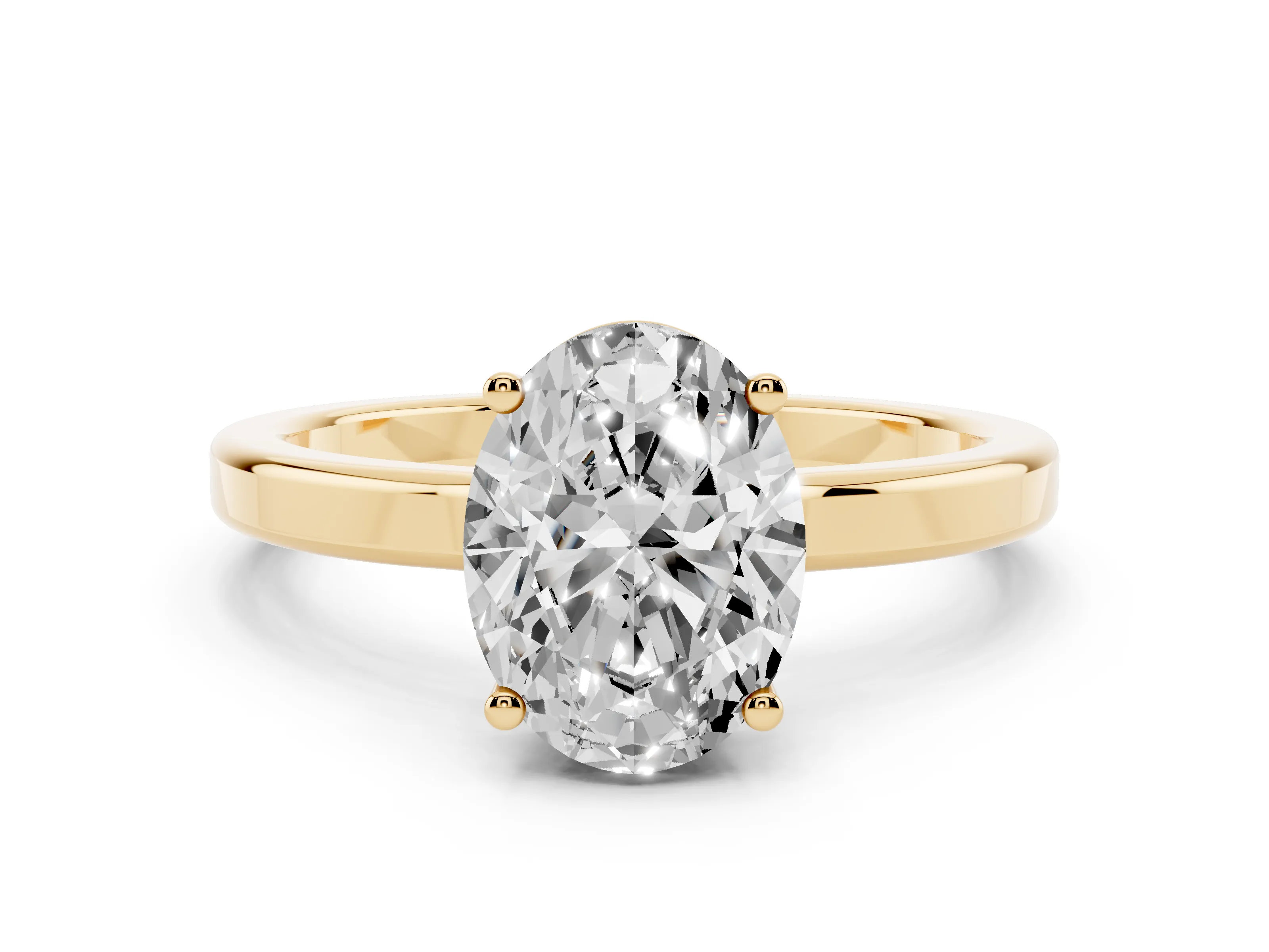 Oval Cut Diamond Solitaire Engagement Ring Set in Yellow gold with Prong Setting on a Plain Band