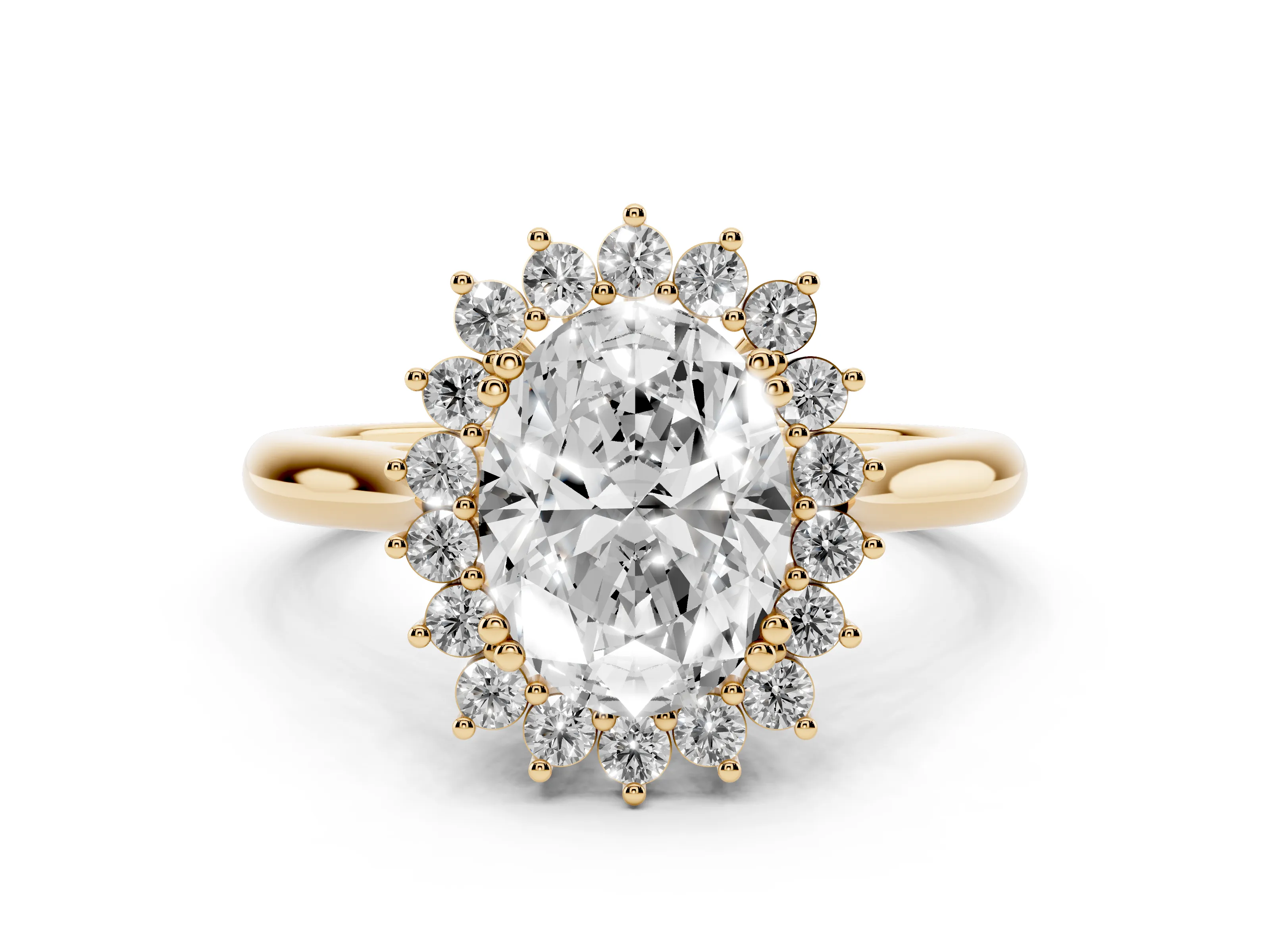 Oval Cut Diamond Halo Ring Set in Yellow gold with Plain Solitaire Band and Prong Setting