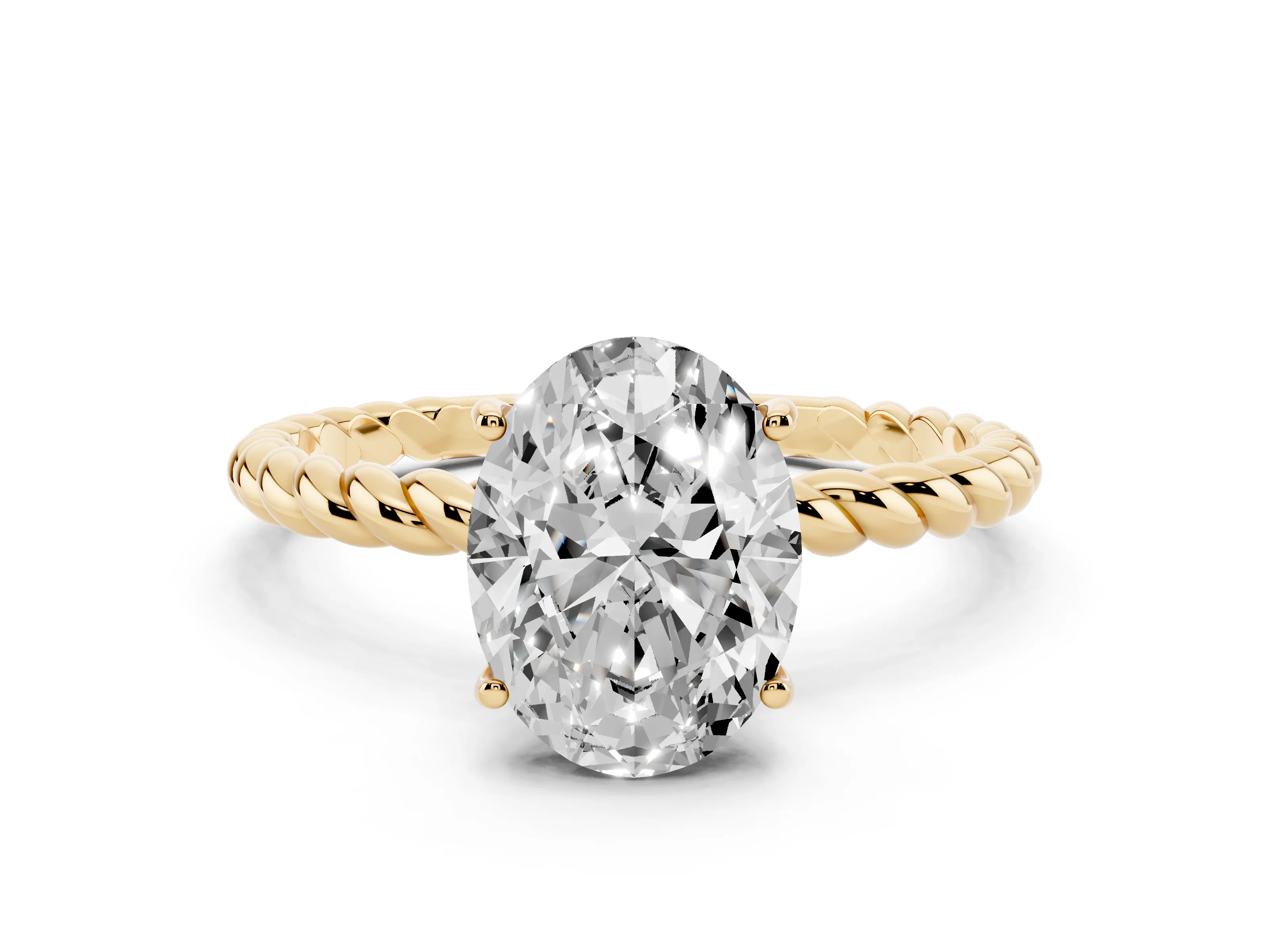 Oval Cut Diamond Solitaire Twisted Band Ring Set in Yellow gold with Prong Solitaire Setting