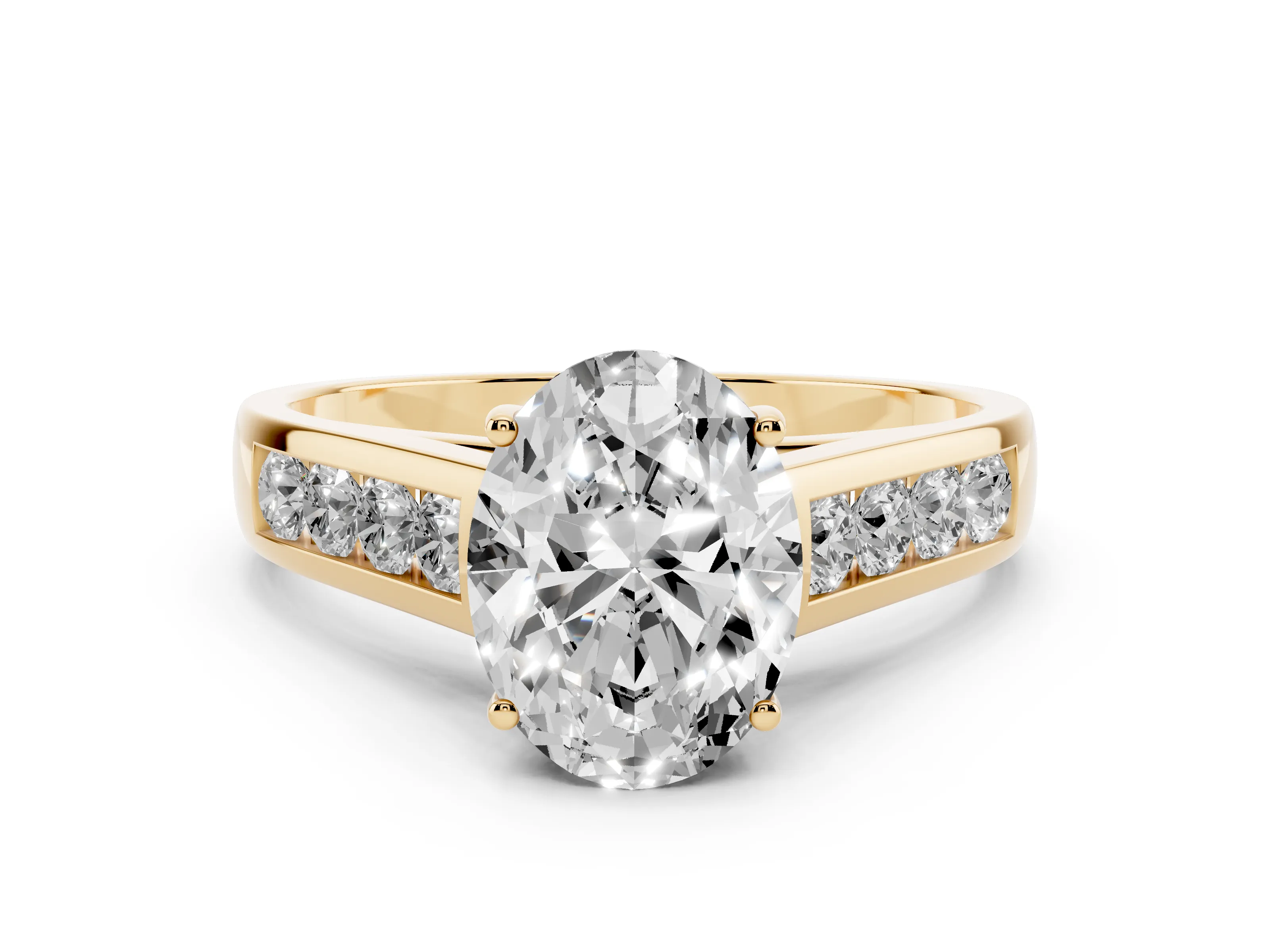 Oval Cut Diamond Solitaire Channel-Set Engagement Ring Set in Yellow gold with Prong Setting