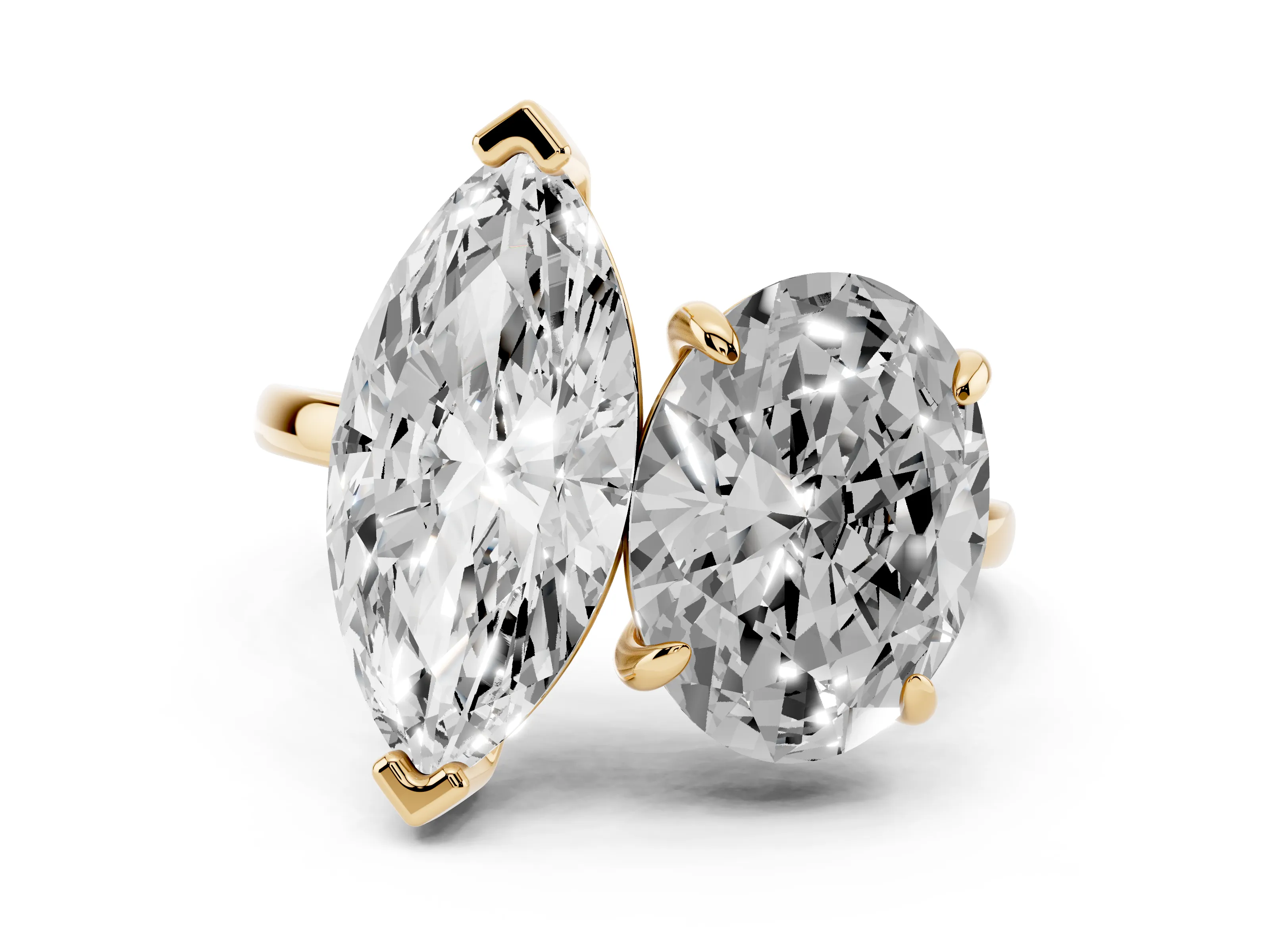 Oval and Marquise Toi Moi Ring Set in Yellow gold with Prong Setting and Plain Band