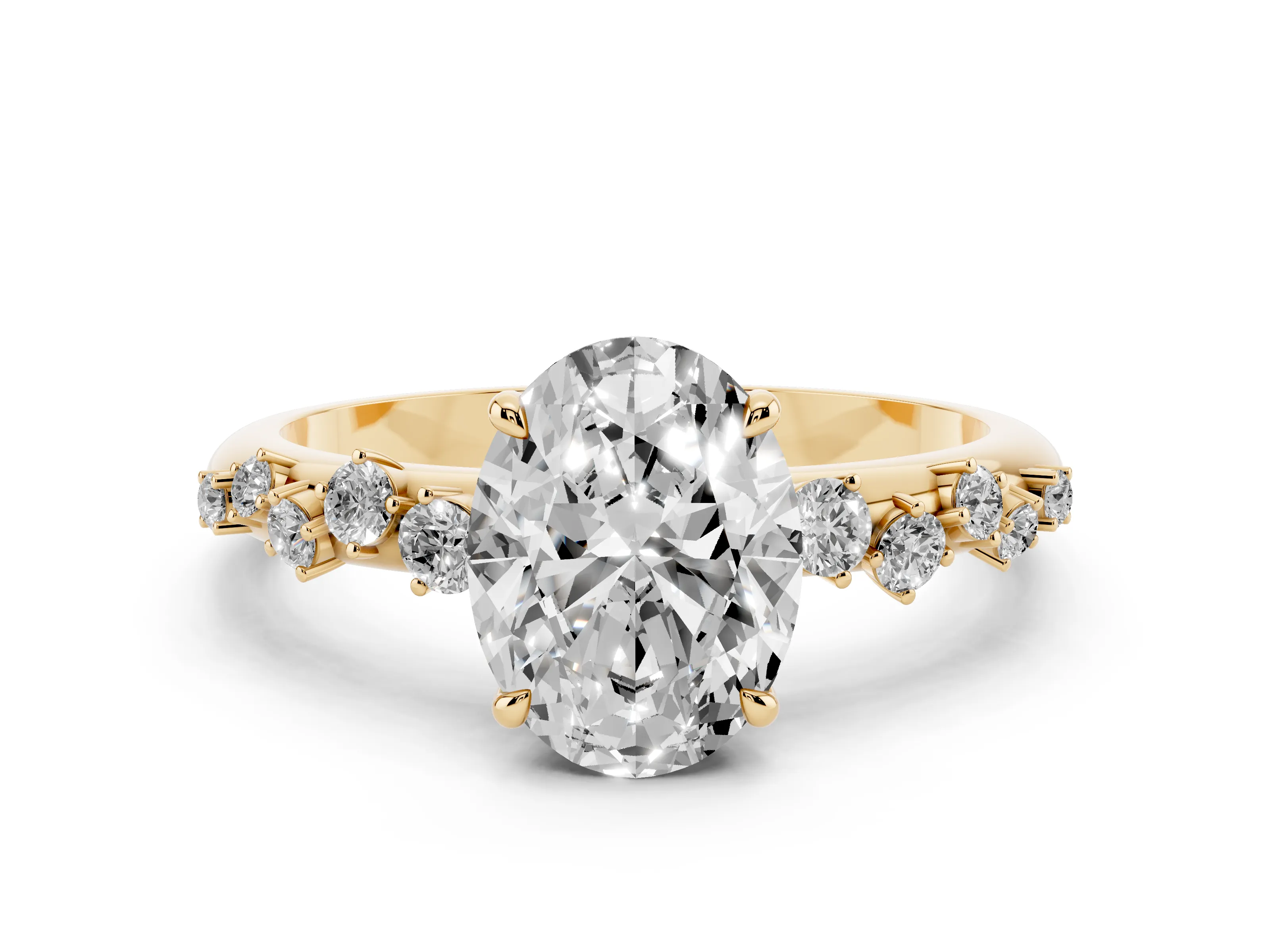 Oval Cut Diamond Cluster Solitaire Ring Set in Yellow gold with Prong Setting