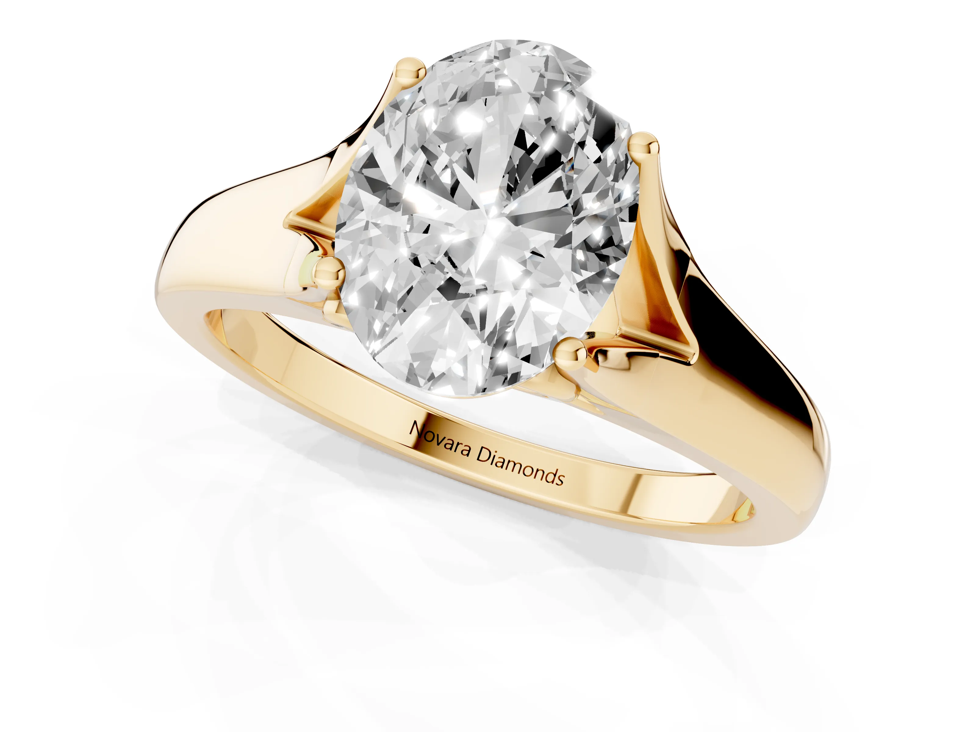 Oval Cut Diamond Solitaire Ring Set in Yellow gold with Arched Cathedral Band and Prong Setting