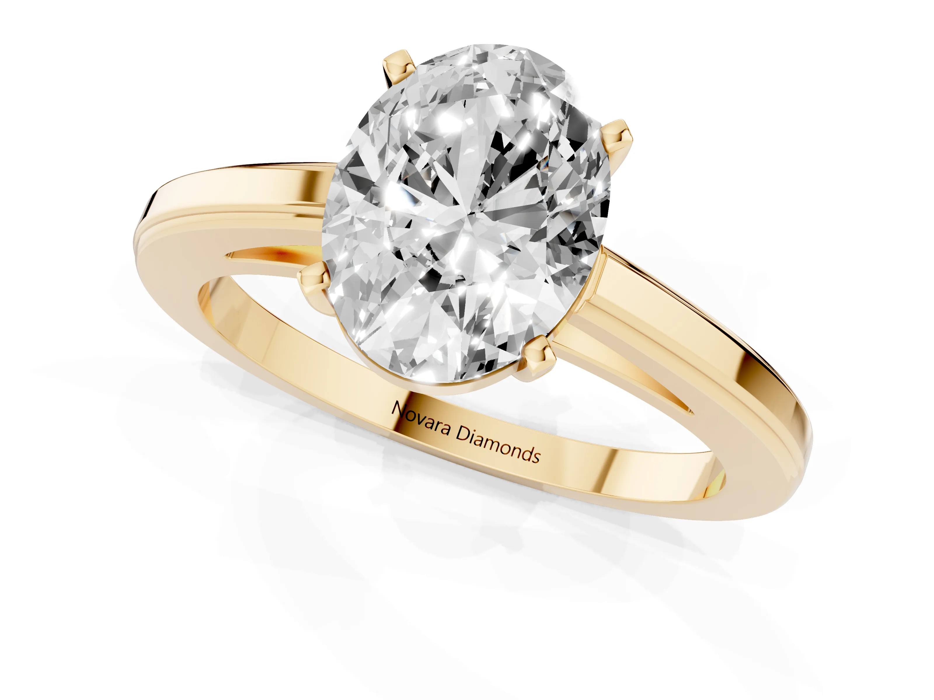 Oval Cut Diamond Solitaire Ring Set in Yellow gold with Prong Setting and Classic Band