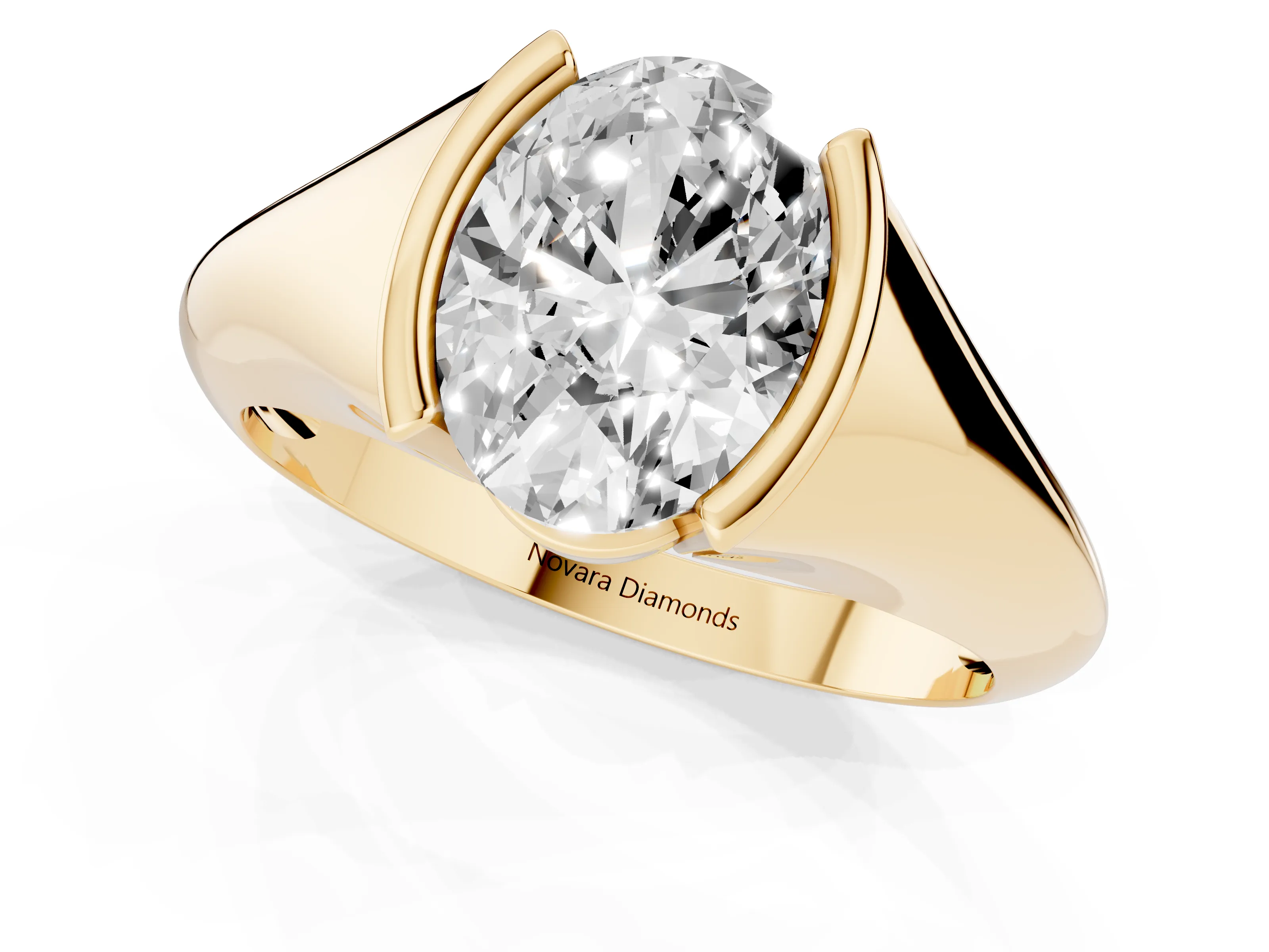 Oval Cut Diamond Solitaire Tension Set Ring Set in Yellow gold