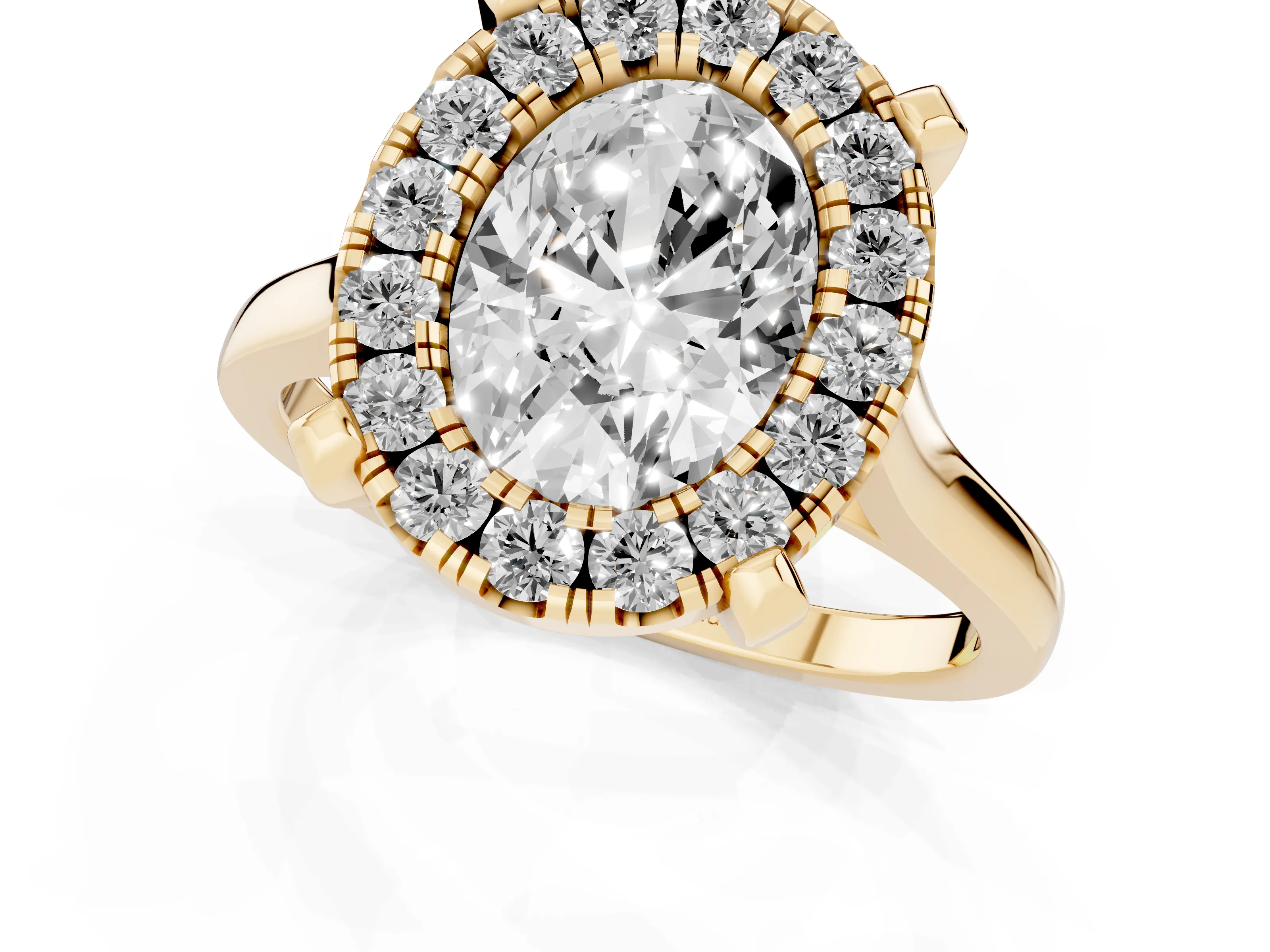 Oval Cut Diamond Cluster Halo Solitaire Ring Set in Yellow gold with Prong Setting – second view