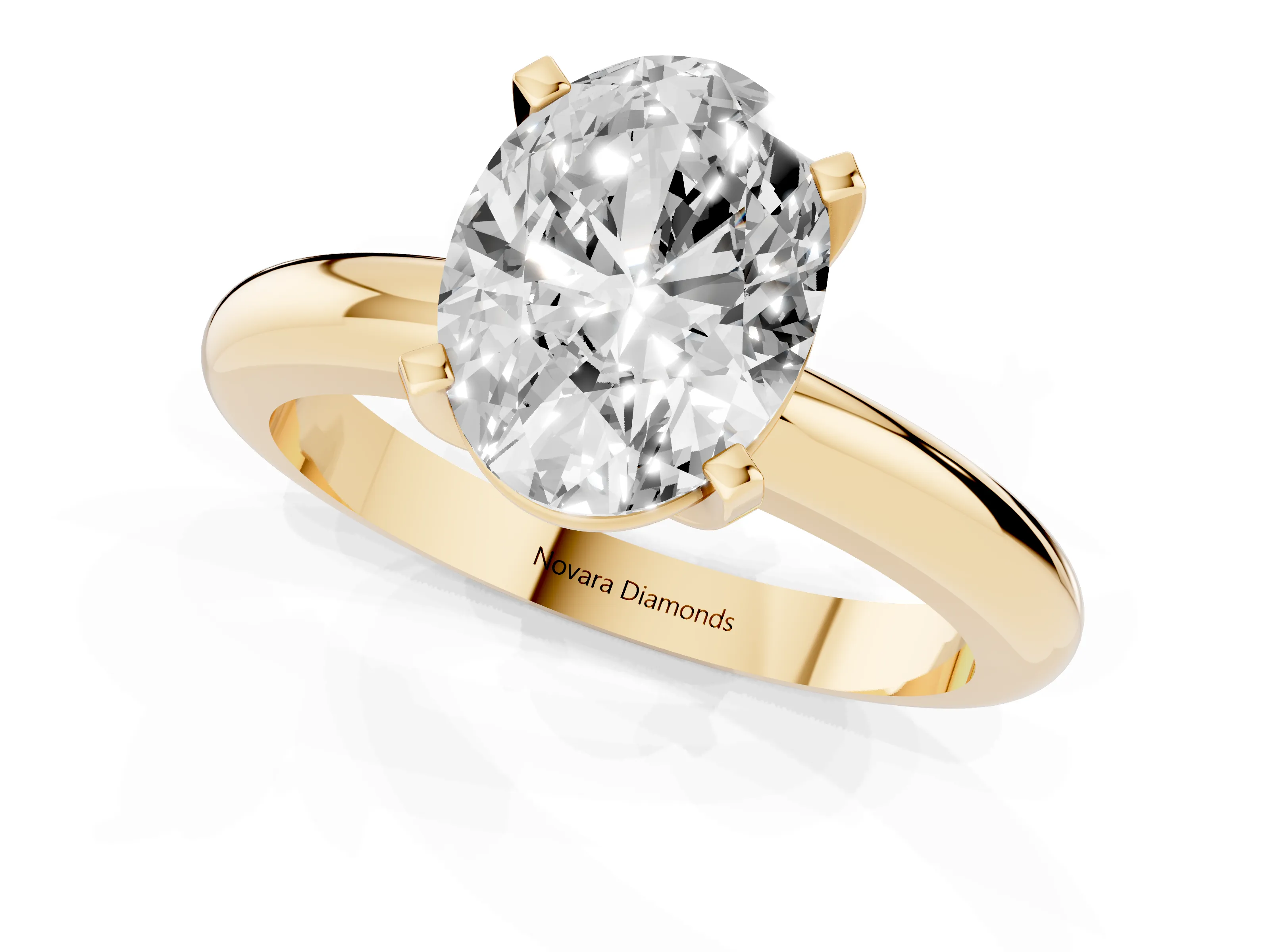 Oval Cut Diamond Solitaire Engagement Ring Set in Yellow gold with Round Band and Prong Setting