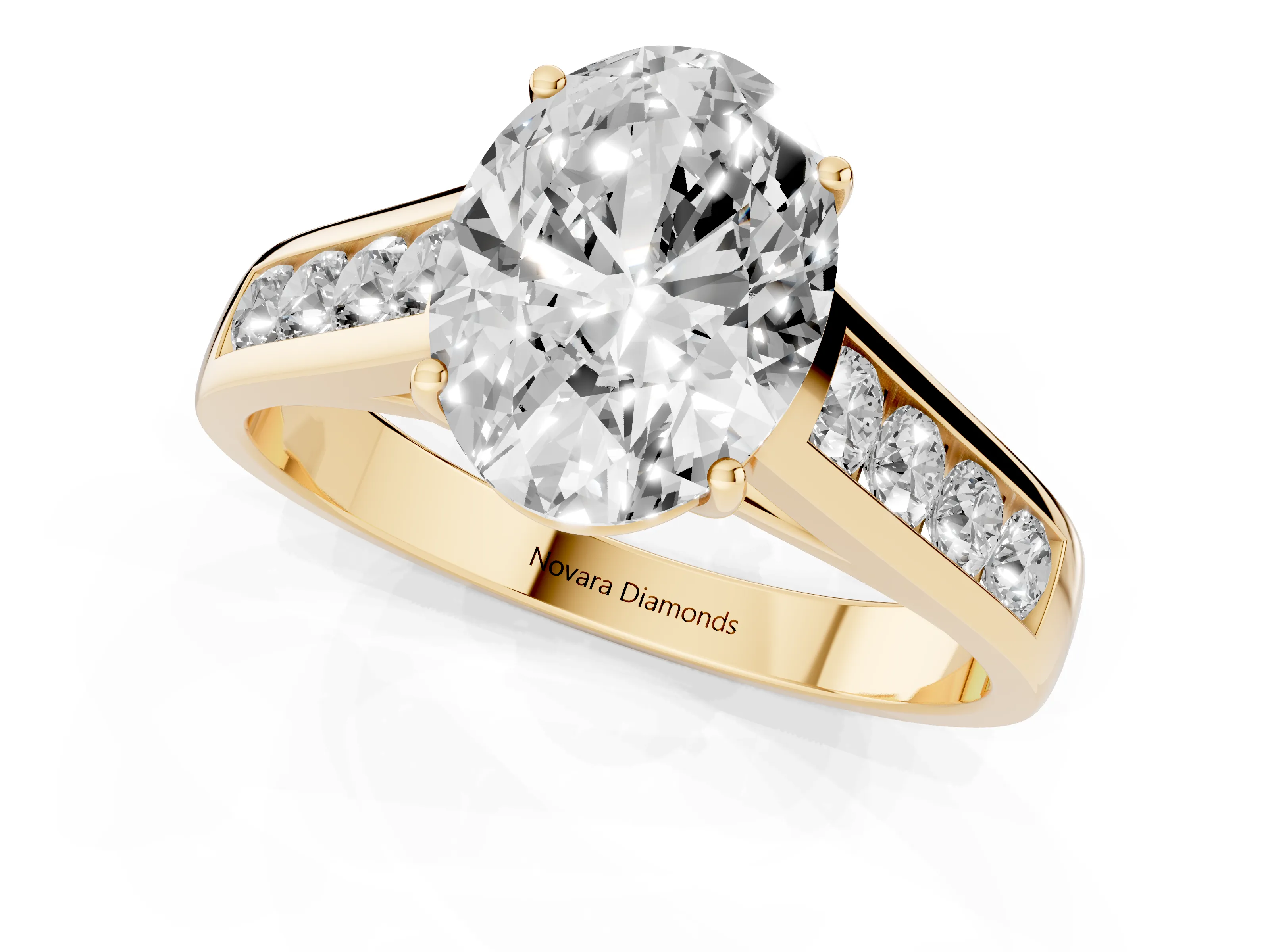 Oval Cut Diamond Solitaire Channel-Set Engagement Ring Set in Yellow gold with Prong Setting