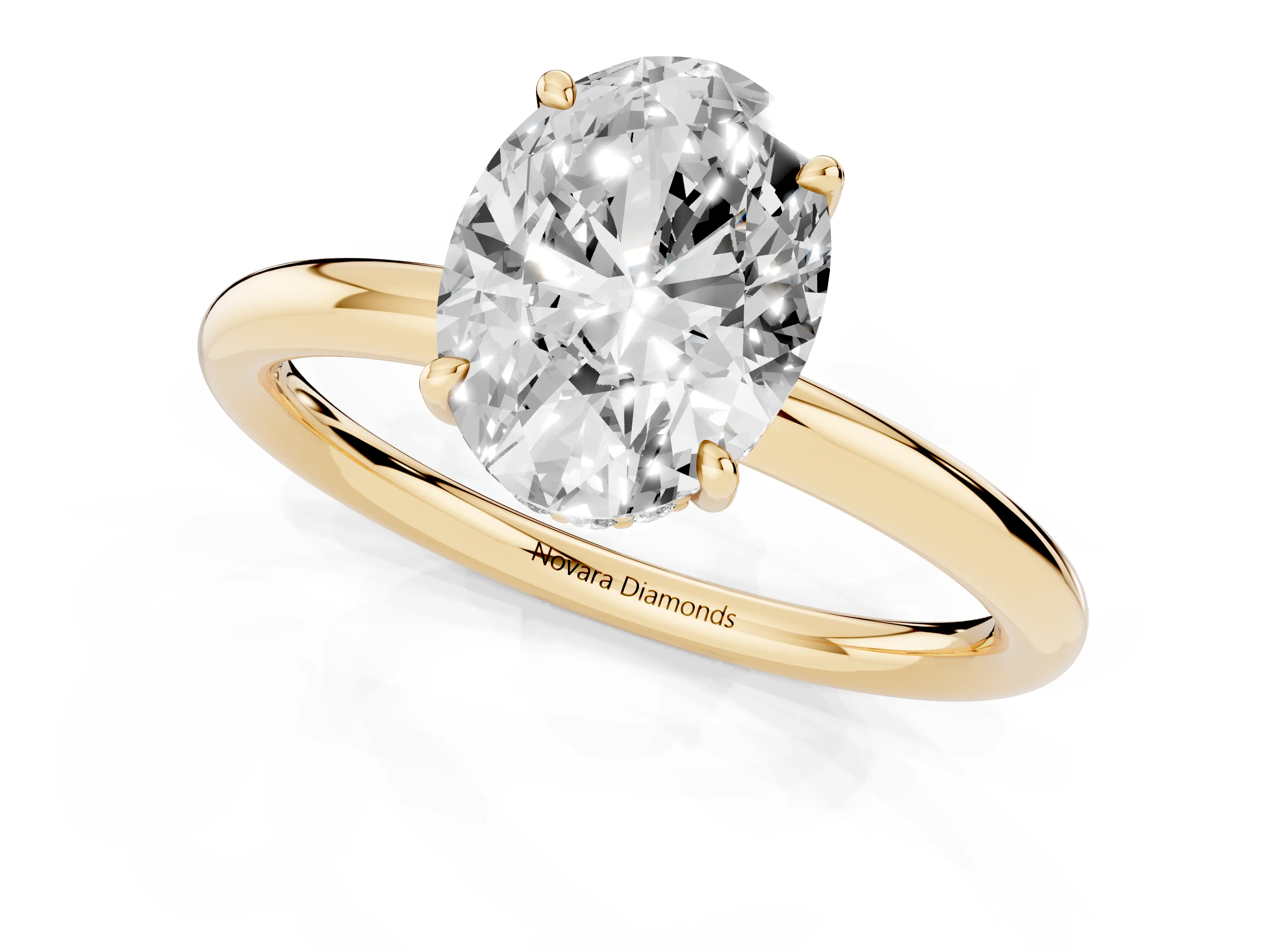 Oval Cut Diamond Solitaire Ring Set in Yellow gold with Thin Band and Prong Setting